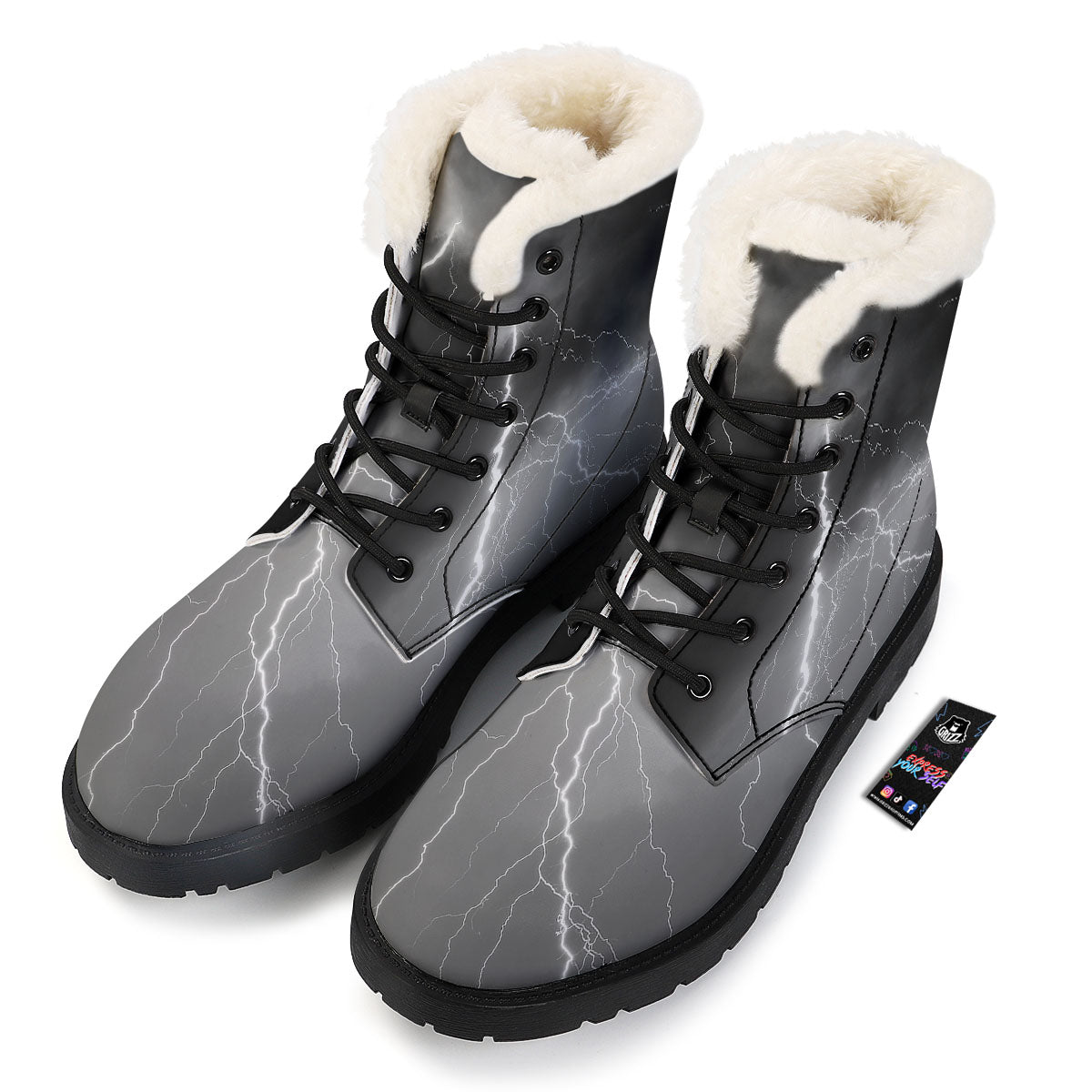 Lightning White Print Winter Boots-grizzshop