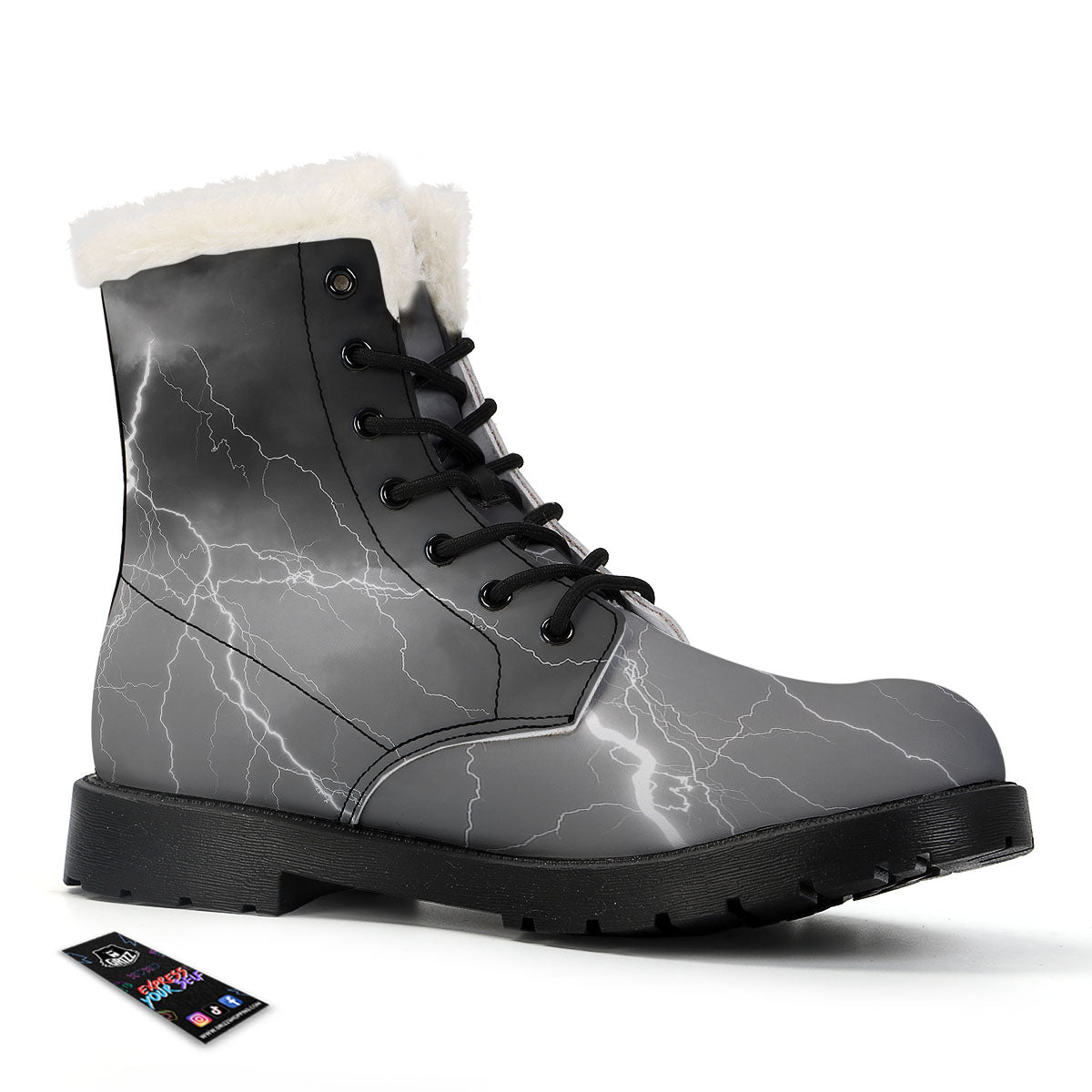 Lightning White Print Winter Boots-grizzshop