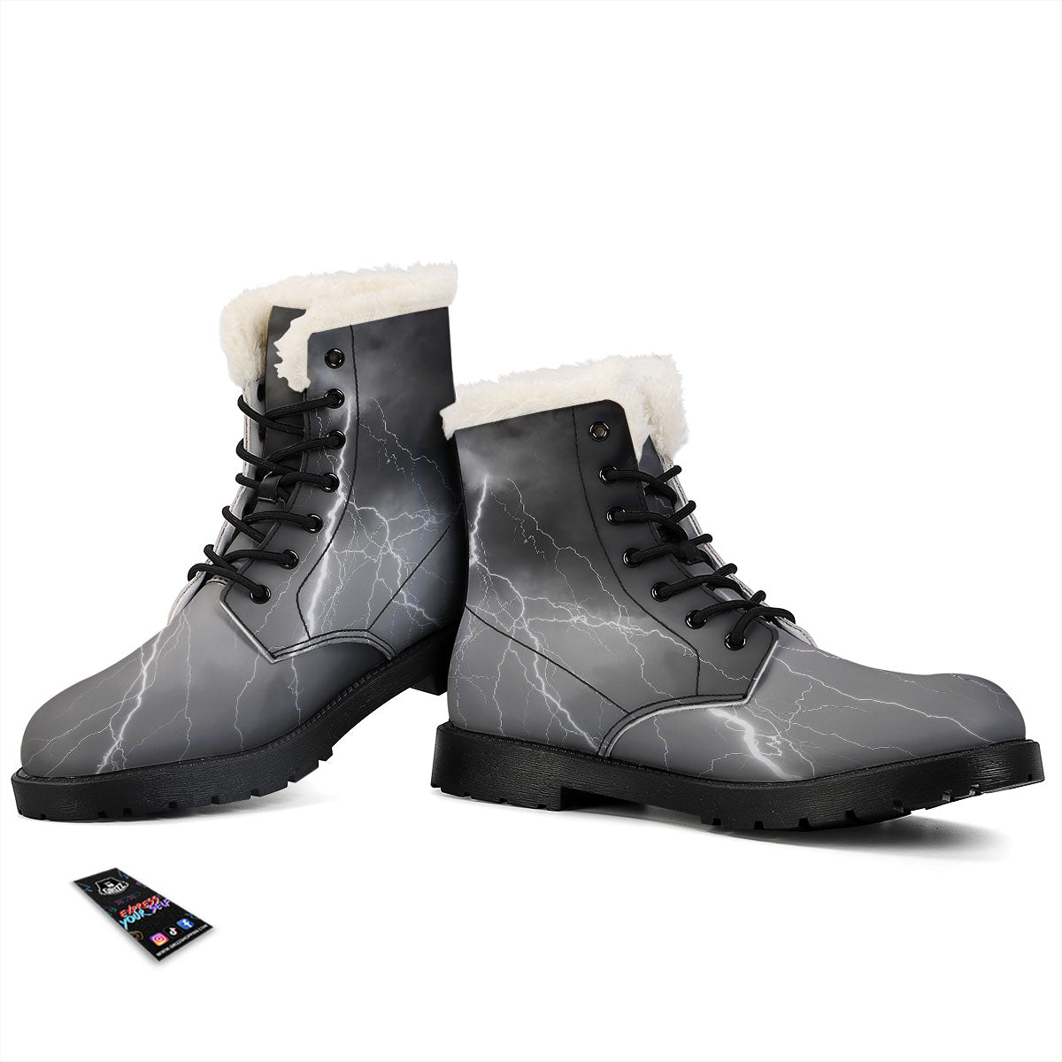 Lightning White Print Winter Boots-grizzshop