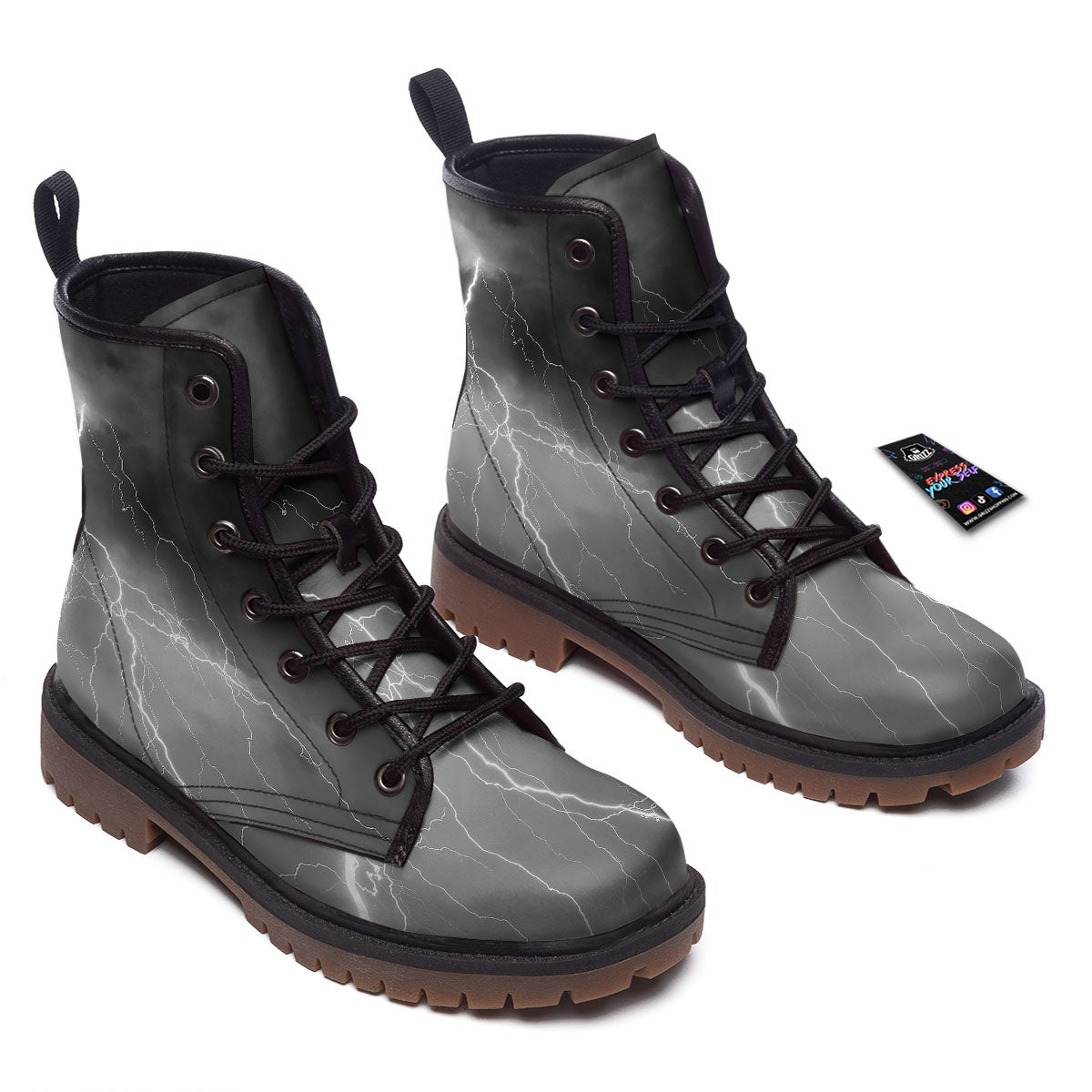 Lightning White Print Work Boots-grizzshop