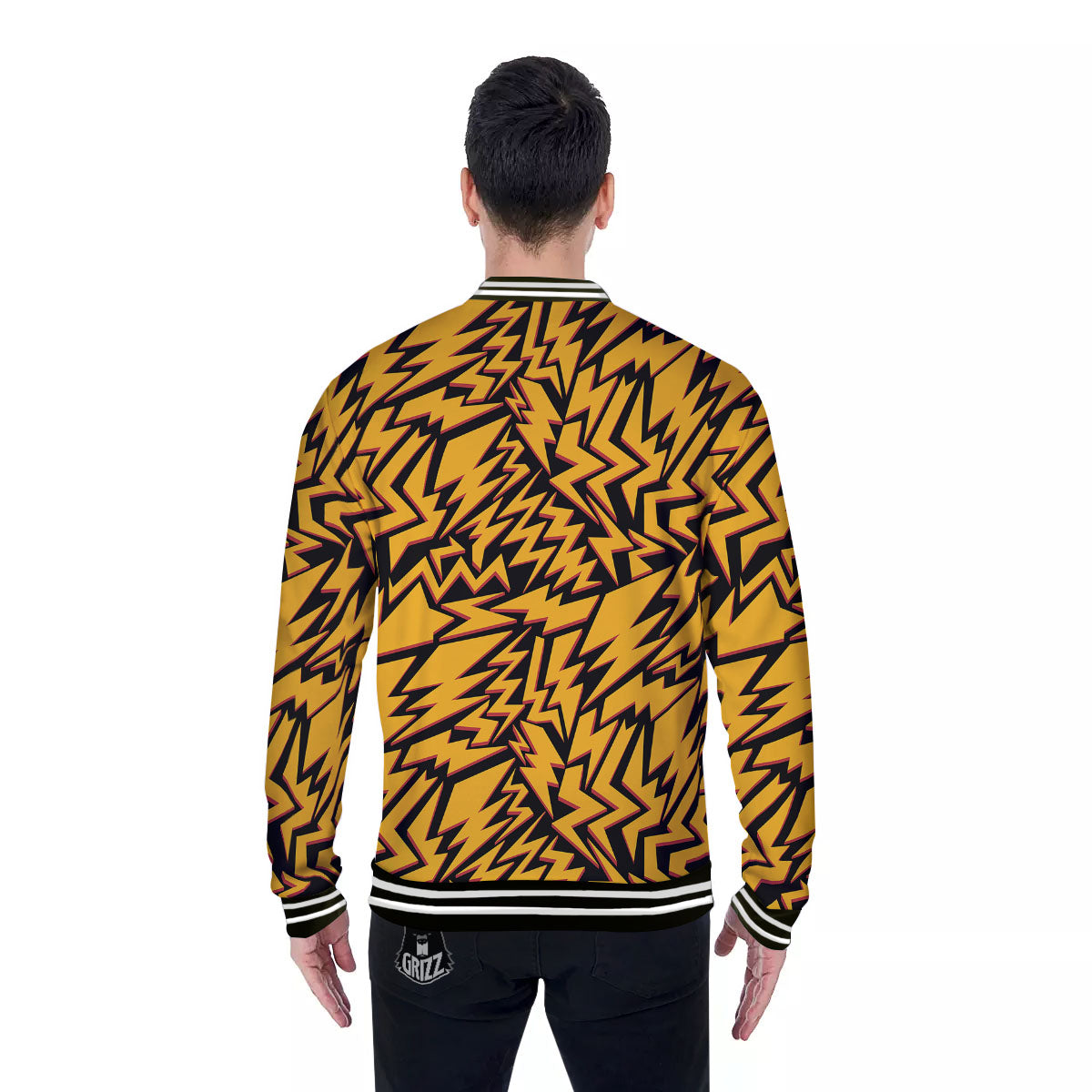 Lightning Yellow And Black Print Pattern Baseball Jacket-grizzshop