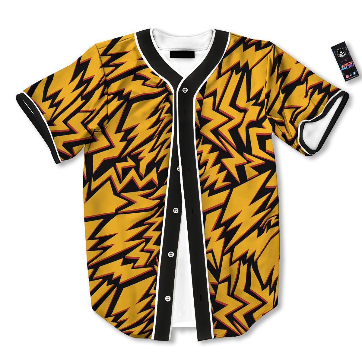 Lightning Yellow And Black Print Pattern Baseball Jersey-grizzshop