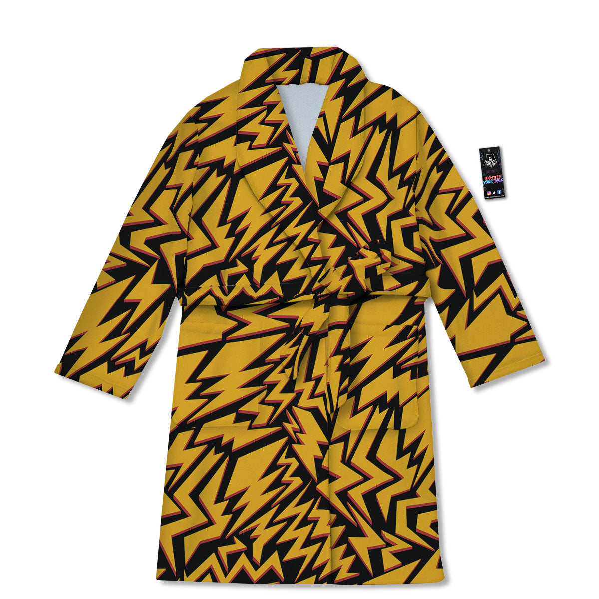 Lightning Yellow And Black Print Pattern Bathrobe-grizzshop