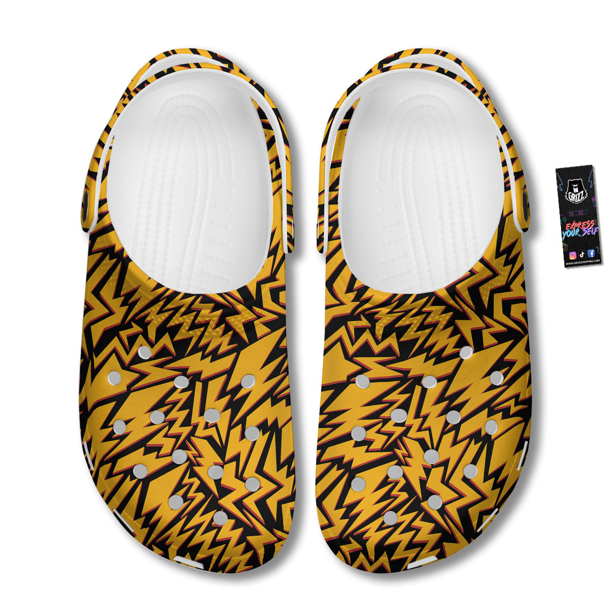 Lightning Yellow And Black Print Pattern Clog-grizzshop