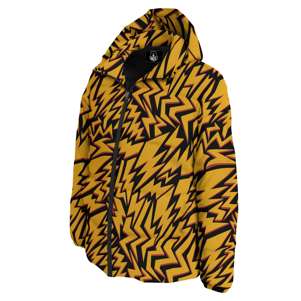 Lightning Yellow And Black Print Pattern Down Jacket-grizzshop