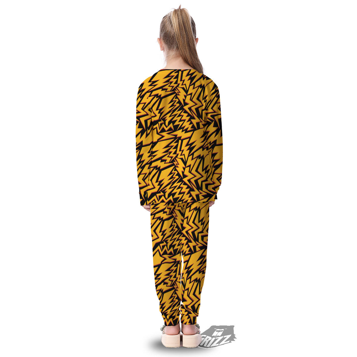 Lightning Yellow And Black Print Pattern Kid's Pajamas-grizzshop