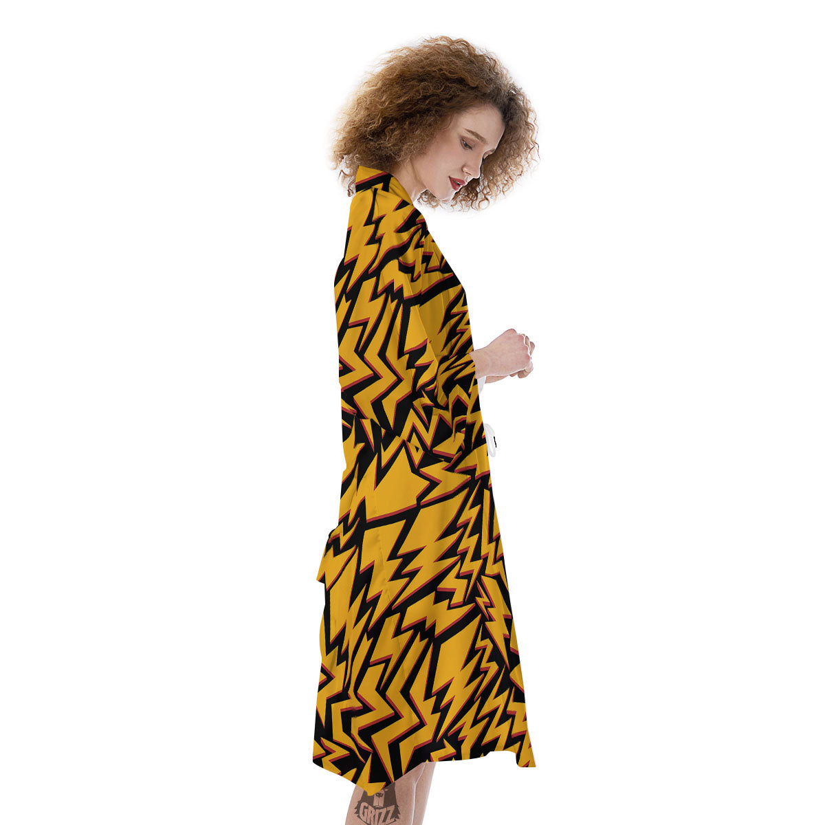 Lightning Yellow And Black Print Pattern Kimono-grizzshop