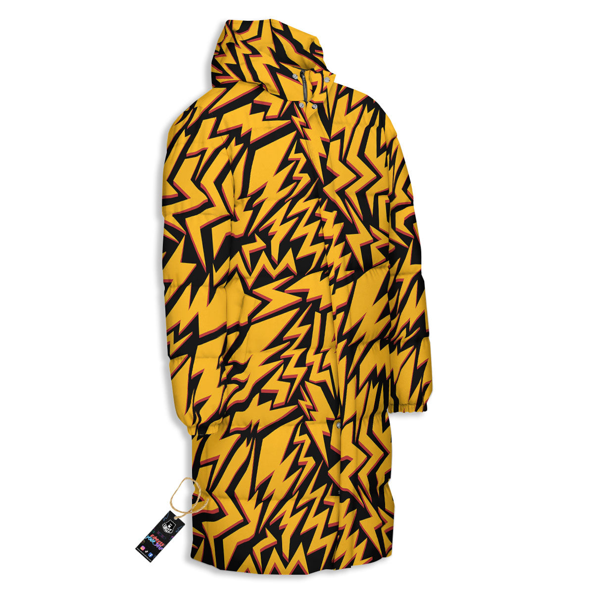 Lightning Yellow And Black Print Pattern Long Down Jacket-grizzshop