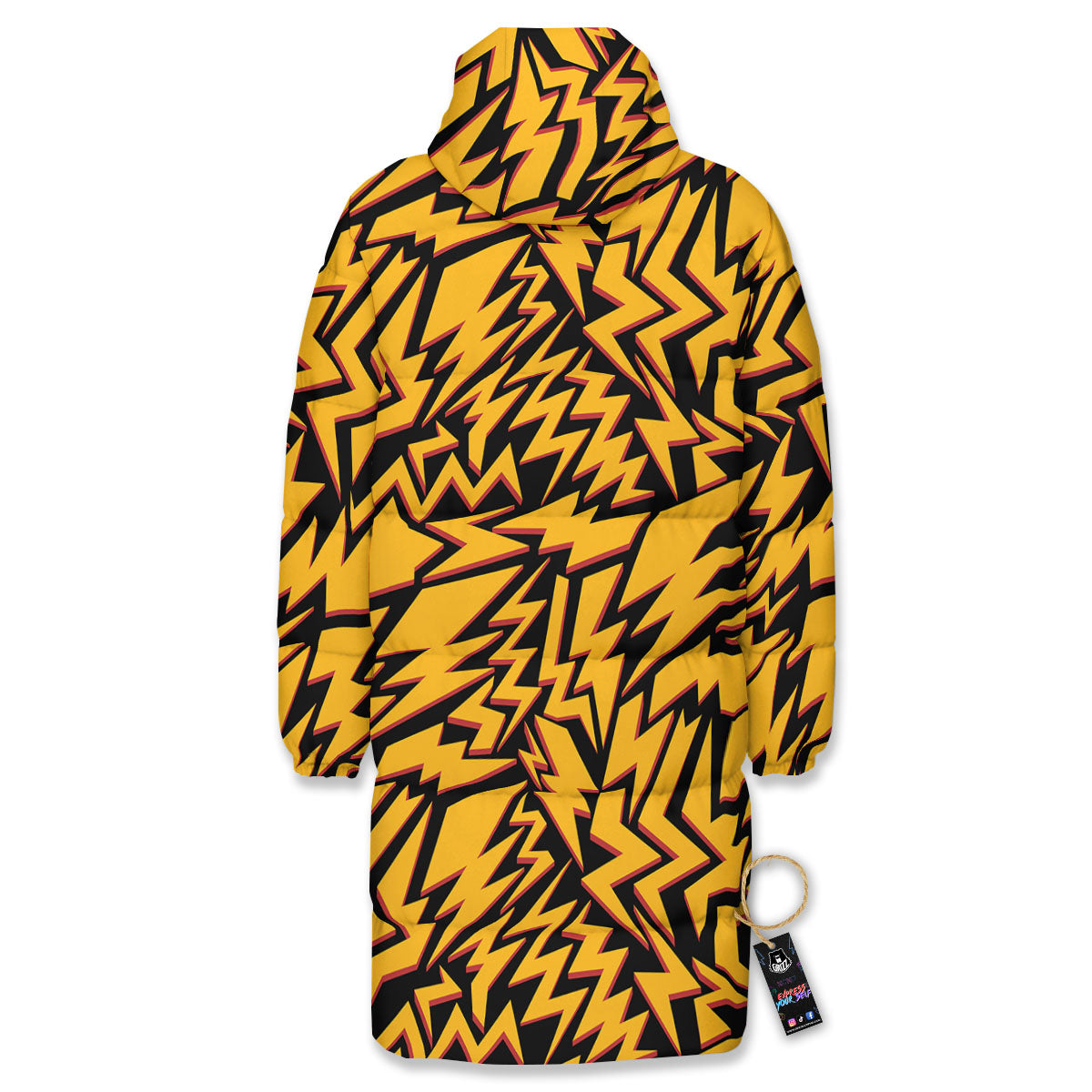 Lightning Yellow And Black Print Pattern Long Down Jacket-grizzshop