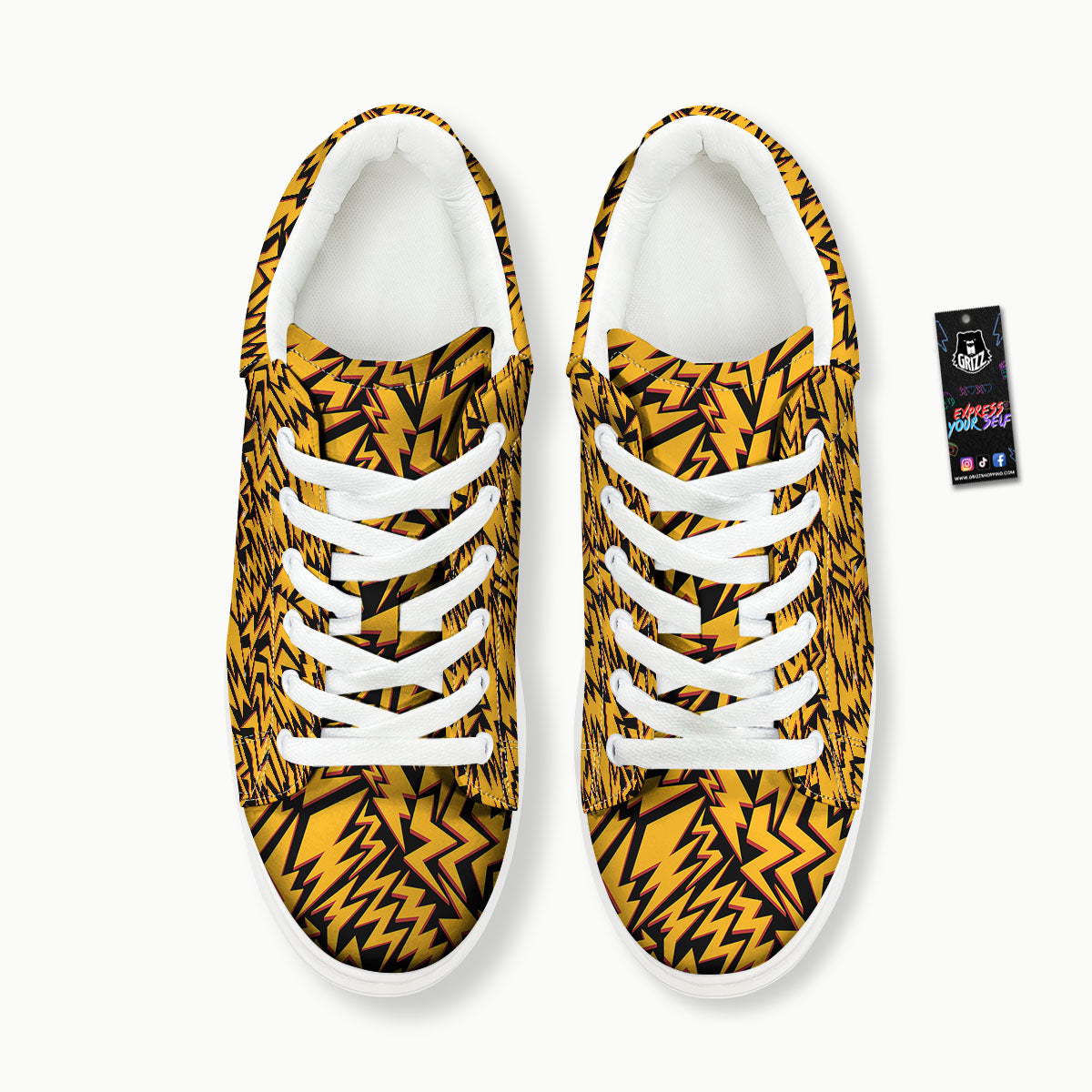 Lightning Yellow And Black Print Pattern Platform Shoes-grizzshop