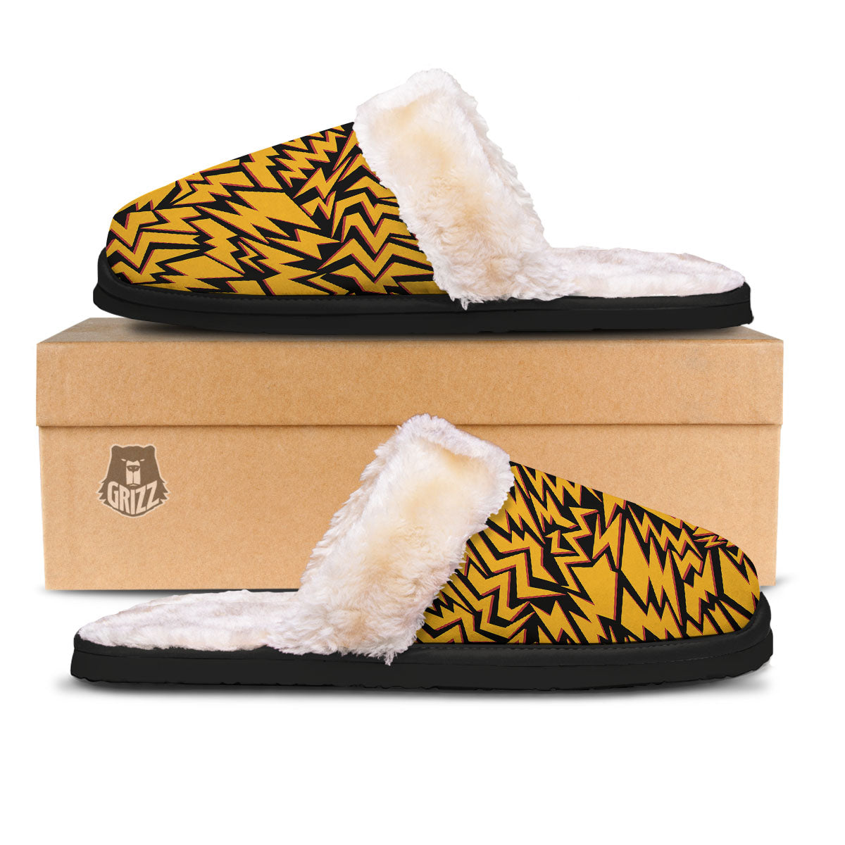 Lightning Yellow And Black Print Pattern Slippers-grizzshop