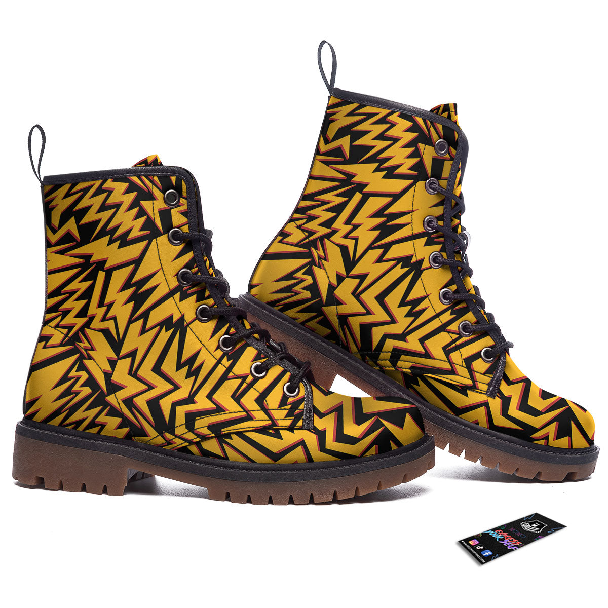 Lightning Yellow And Black Print Pattern Work Boots-grizzshop