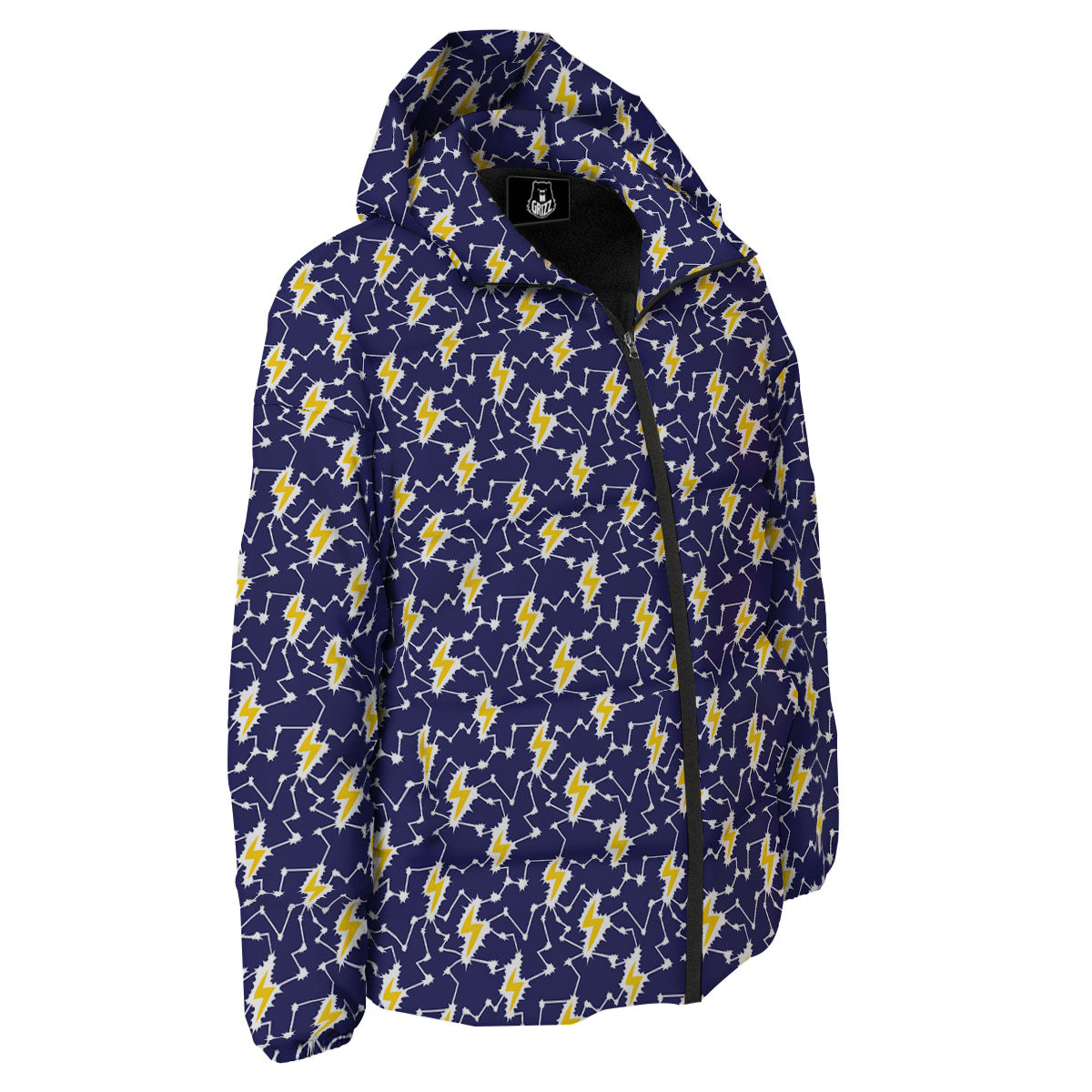 Lightning Yellow And Blue Print Pattern Down Jacket-grizzshop
