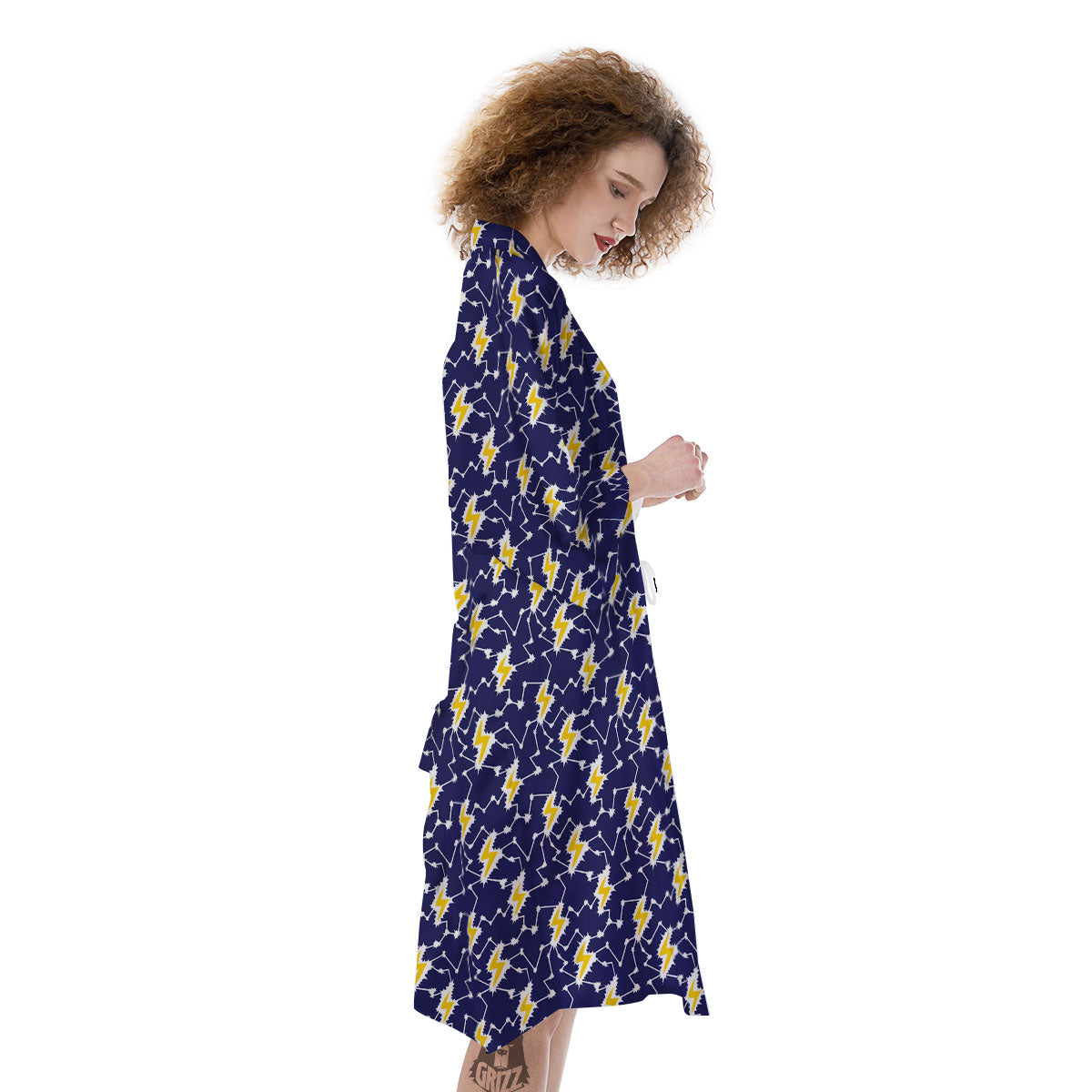 Lightning Yellow And Blue Print Pattern Kimono-grizzshop