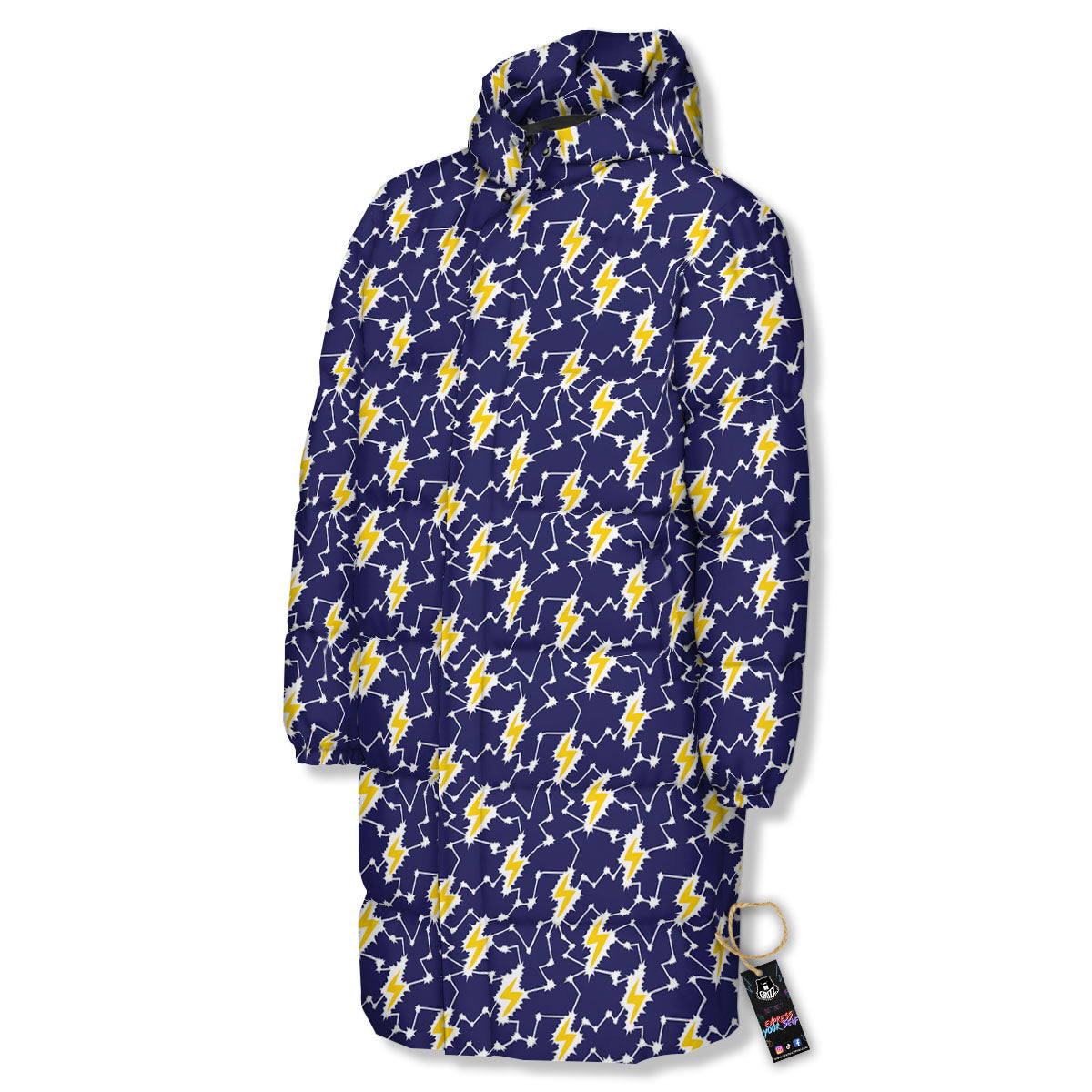 Lightning Yellow And Blue Print Pattern Long Down Jacket-grizzshop