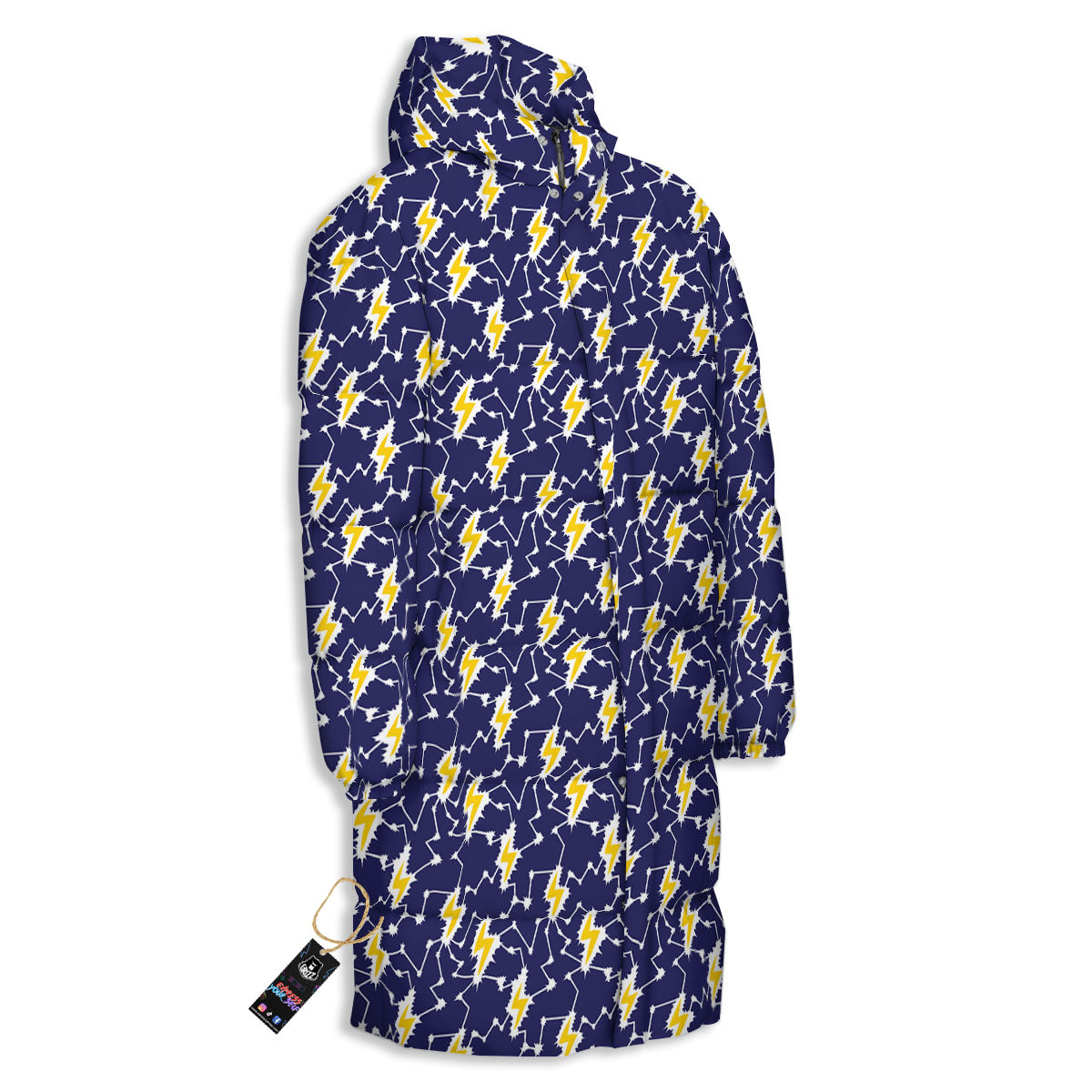 Lightning Yellow And Blue Print Pattern Long Down Jacket-grizzshop