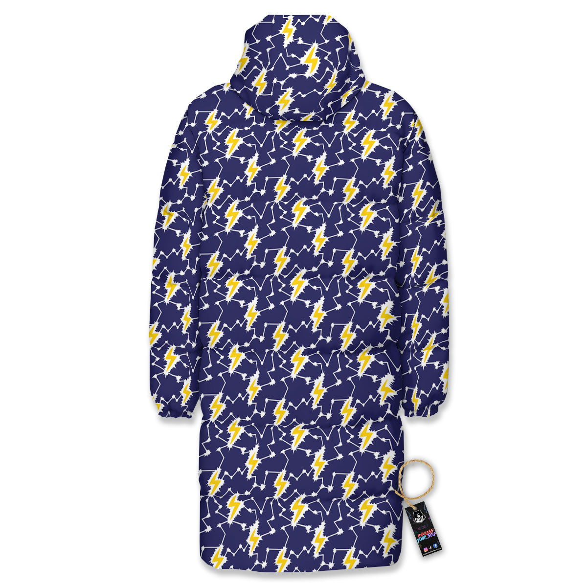 Lightning Yellow And Blue Print Pattern Long Down Jacket-grizzshop