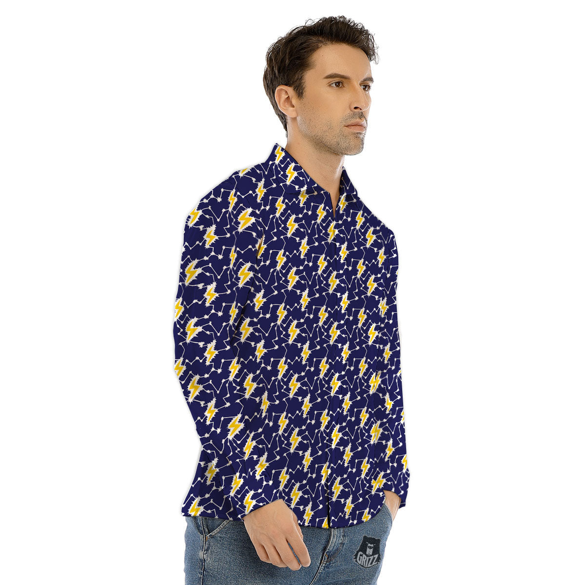 Lightning Yellow And Blue Print Pattern Men's Dress Shirts-grizzshop