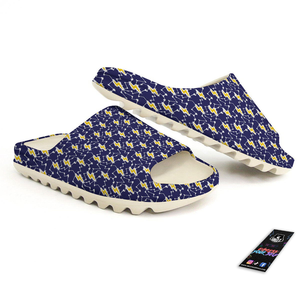 Lightning Yellow And Blue Print Pattern Sandals-grizzshop