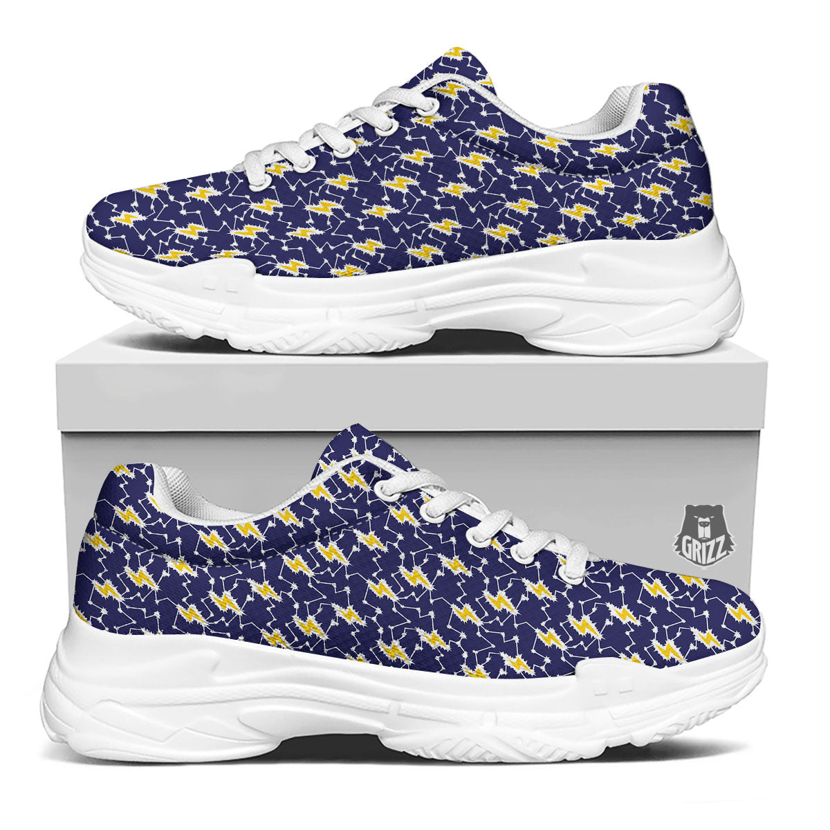 Lightning Yellow And Blue Print Pattern White Chunky Shoes-grizzshop