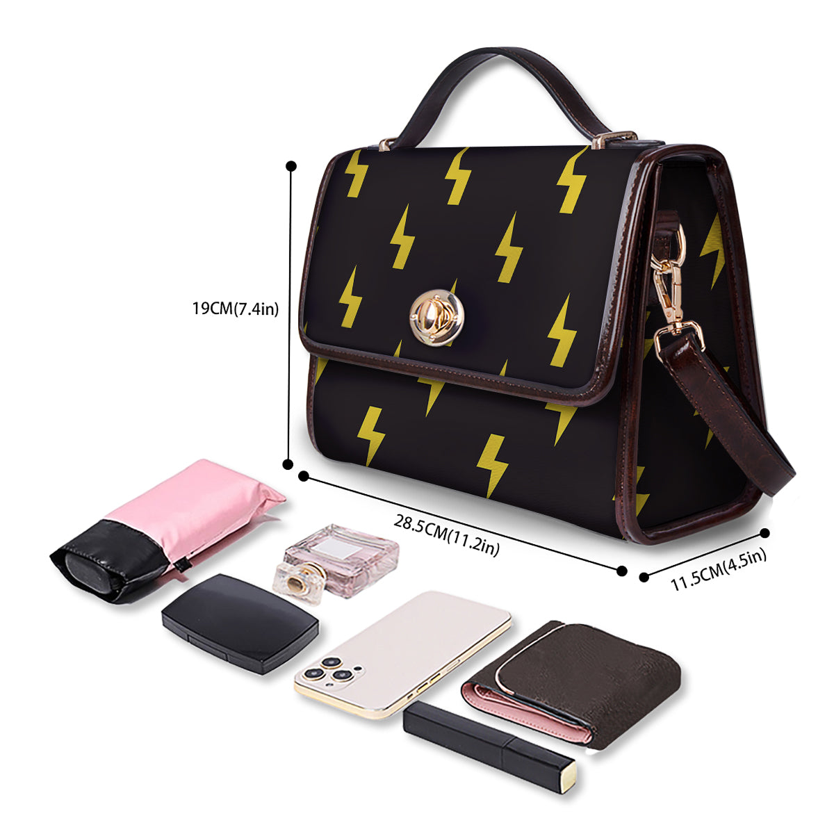 Lightning Bolts Yellow Print Pattern Women's Satchel Bag