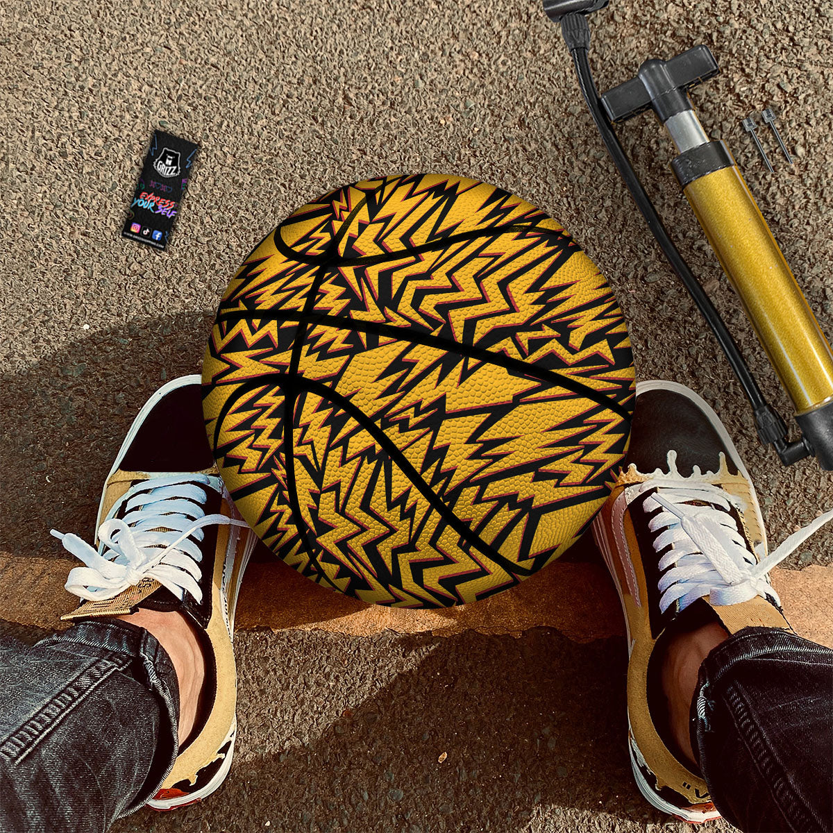 Lightning Yellow And Black Print Pattern Basketball