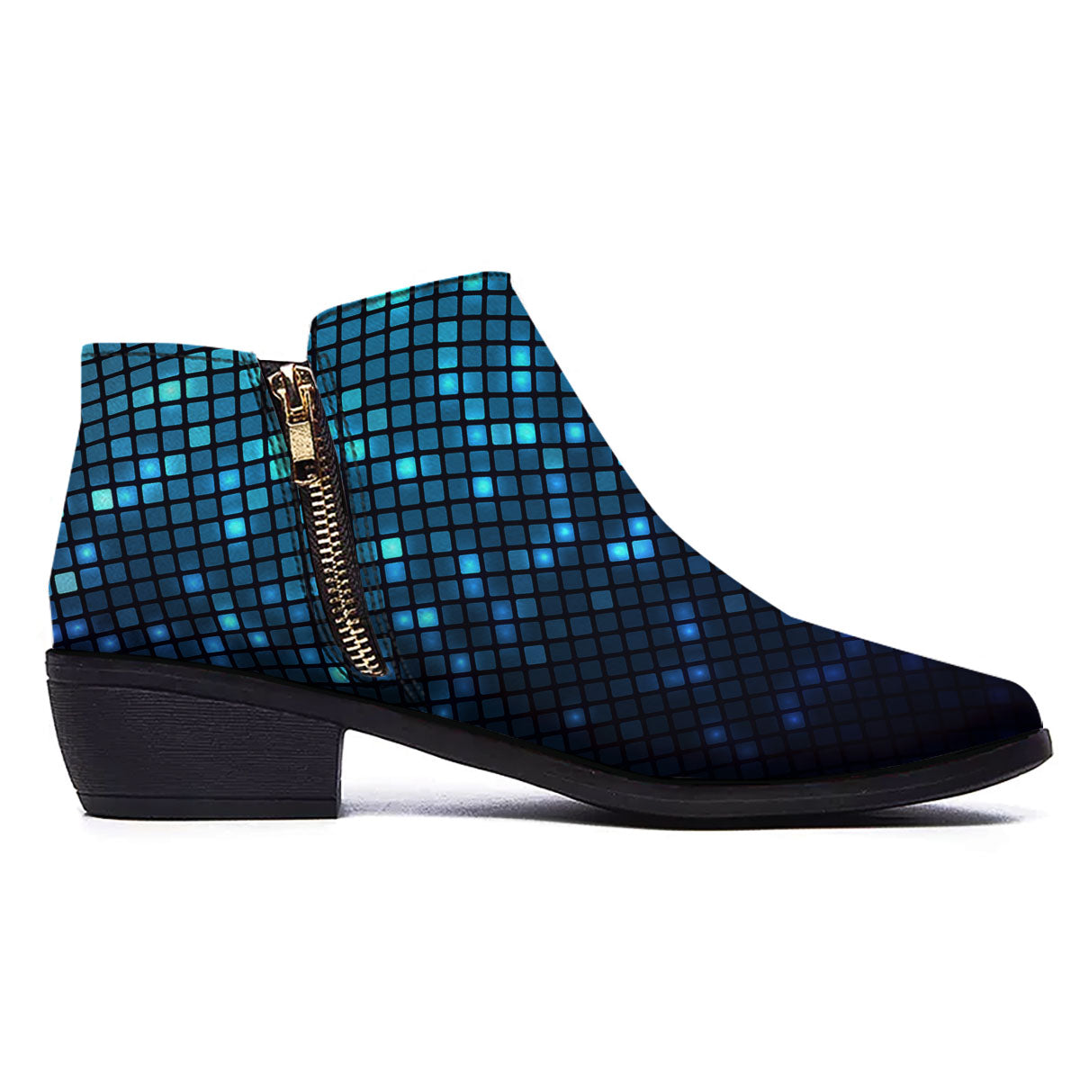 Lights Blue Disco Print Pattern Ankle Boots-grizzshop