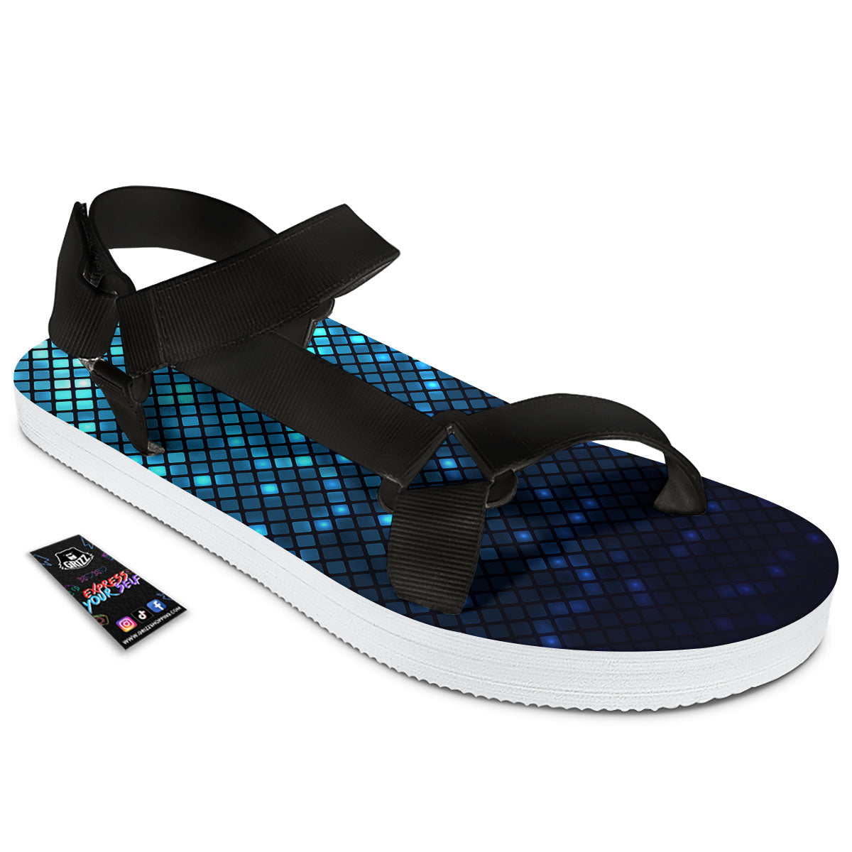 Lights Blue Disco Print Pattern Black Open Toe Sandals-grizzshop