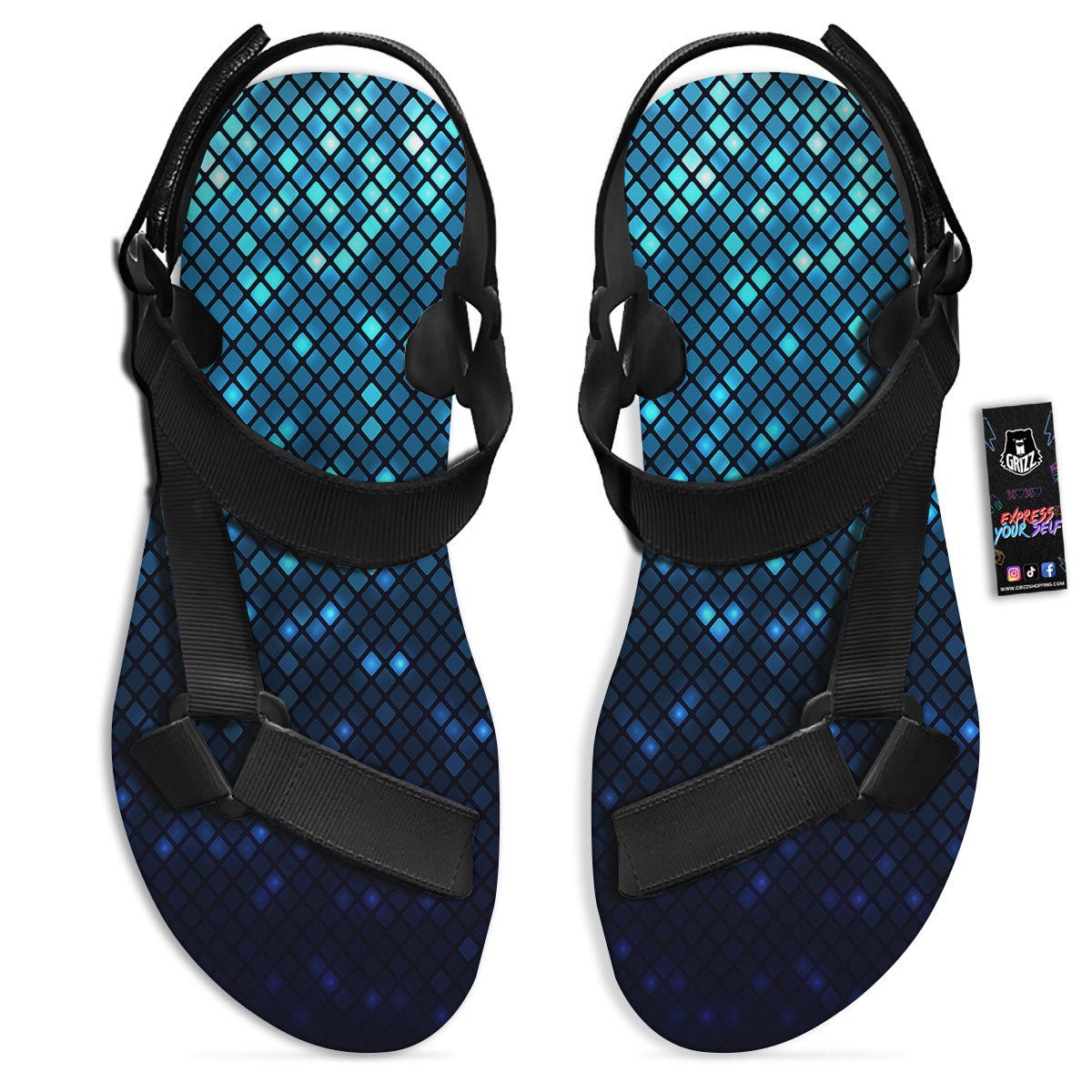 Lights Blue Disco Print Pattern Black Open Toe Sandals-grizzshop