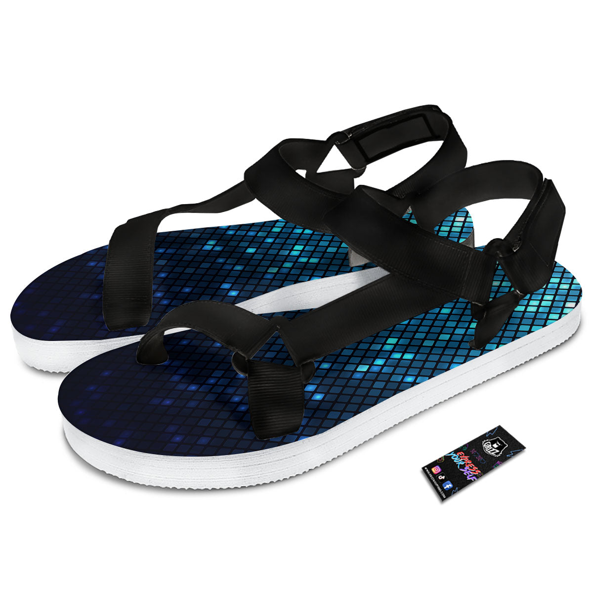 Lights Blue Disco Print Pattern Black Open Toe Sandals-grizzshop