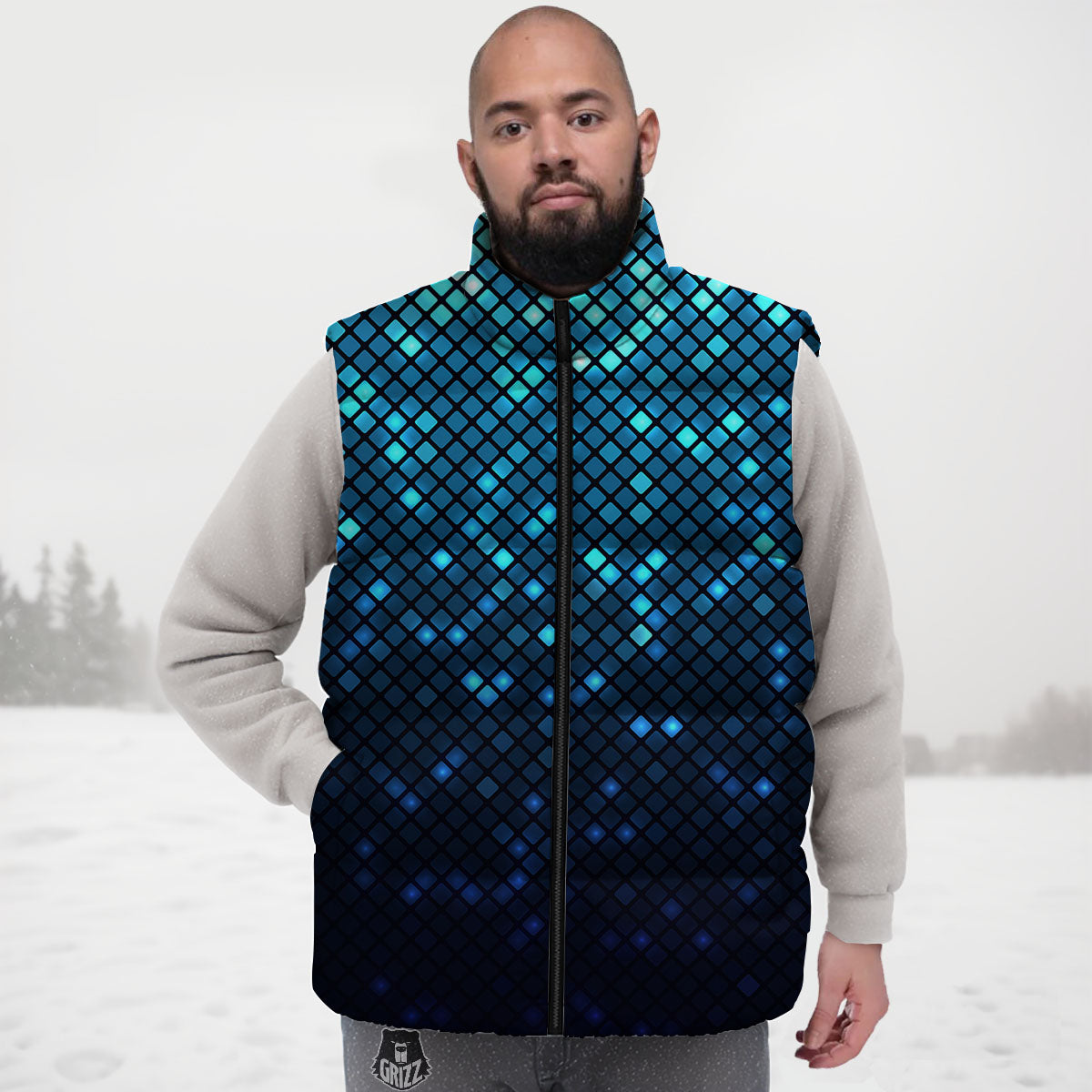 Lights Blue Disco Print Pattern Down Vest