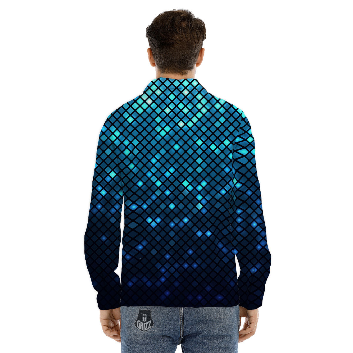 Lights Blue Disco Print Pattern Men's Dress Shirts-grizzshop