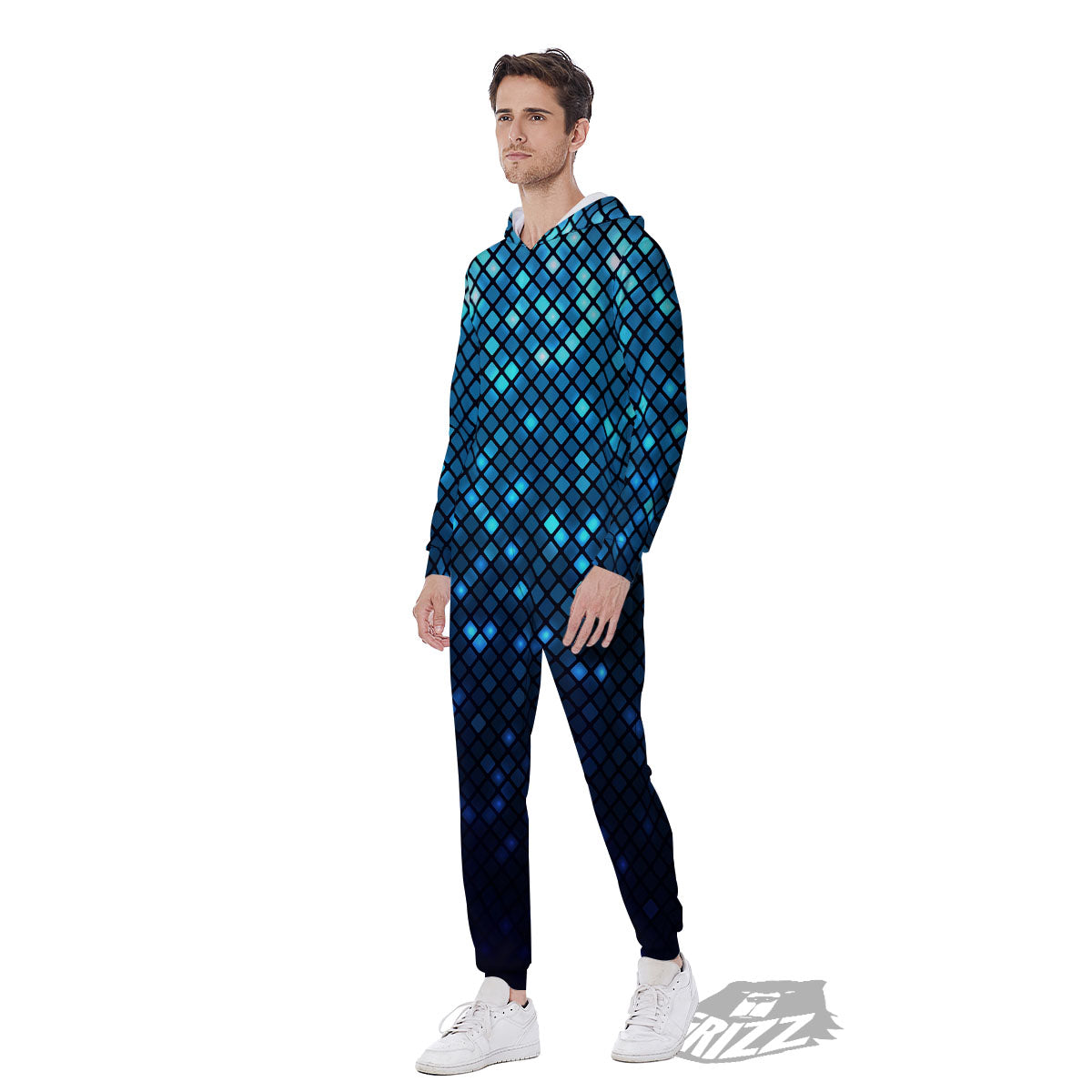 Lights Blue Disco Print Pattern Men's Jumpsuit-grizzshop