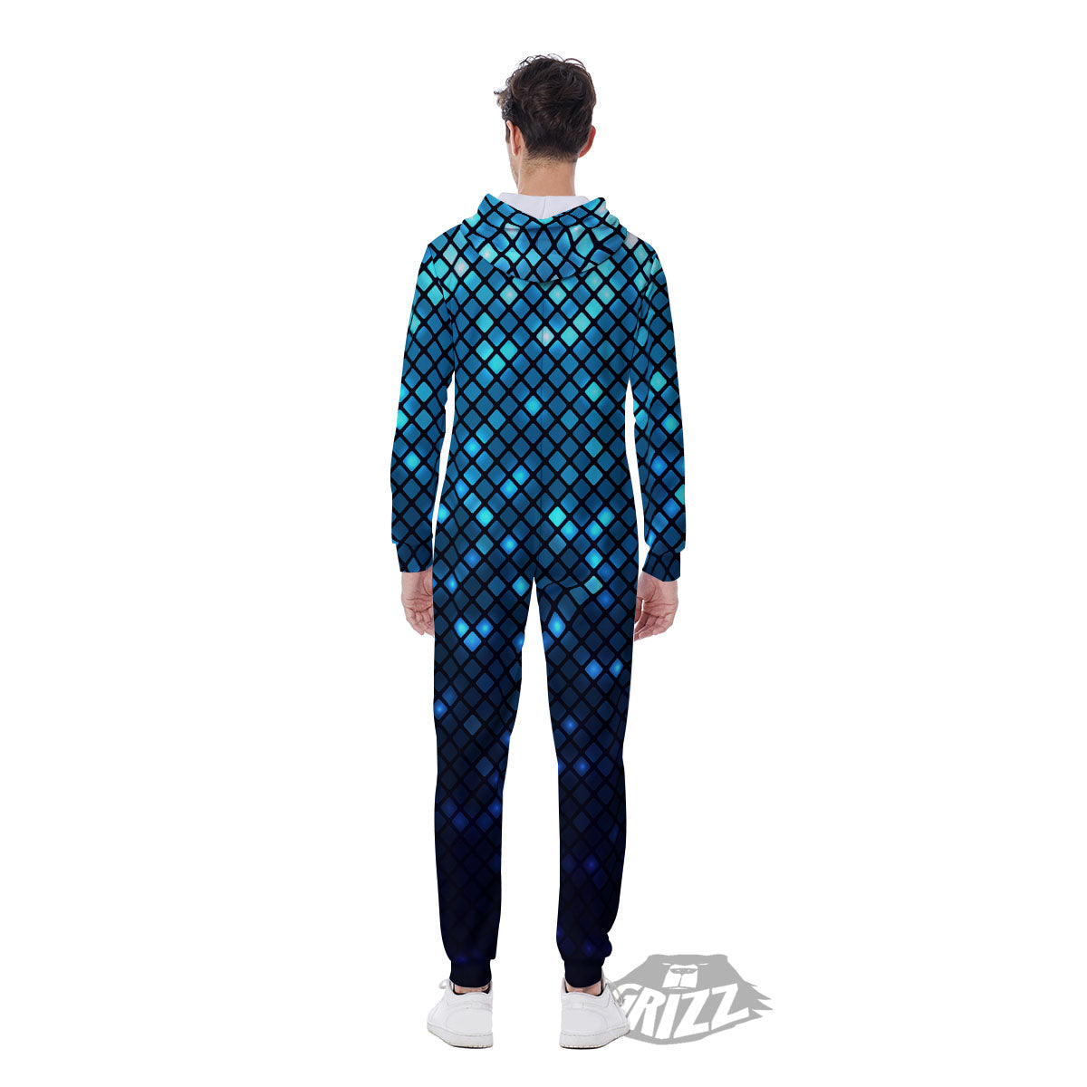 Lights Blue Disco Print Pattern Men's Jumpsuit-grizzshop