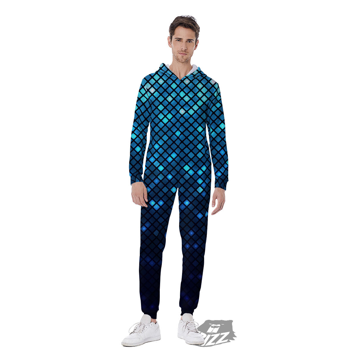 Lights Blue Disco Print Pattern Men's Jumpsuit-grizzshop