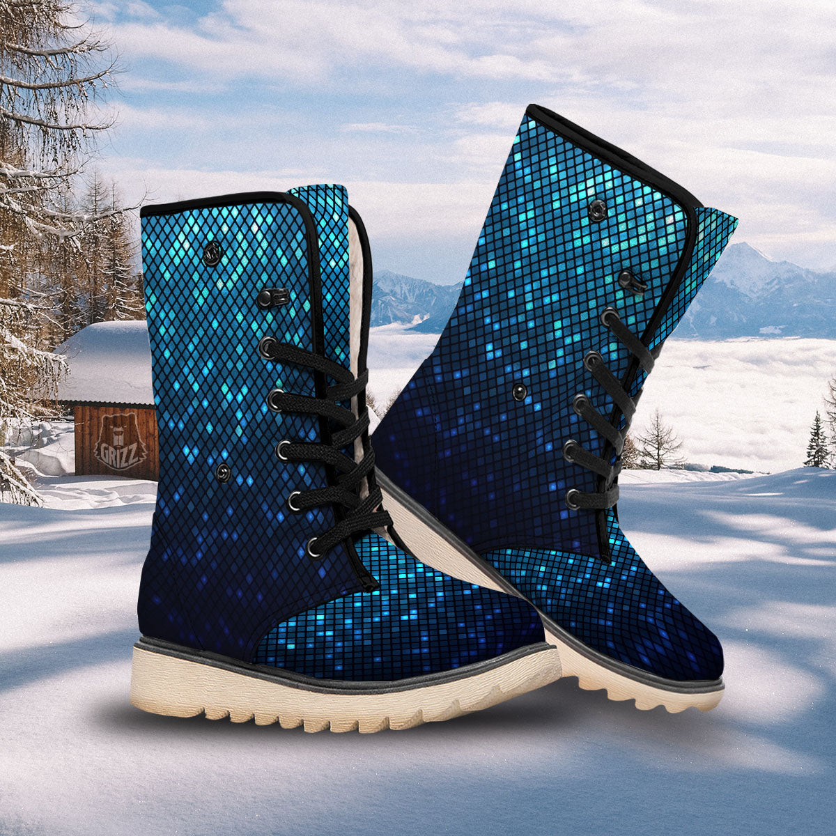 Lights Blue Disco Print Pattern Snow Boots-grizzshop