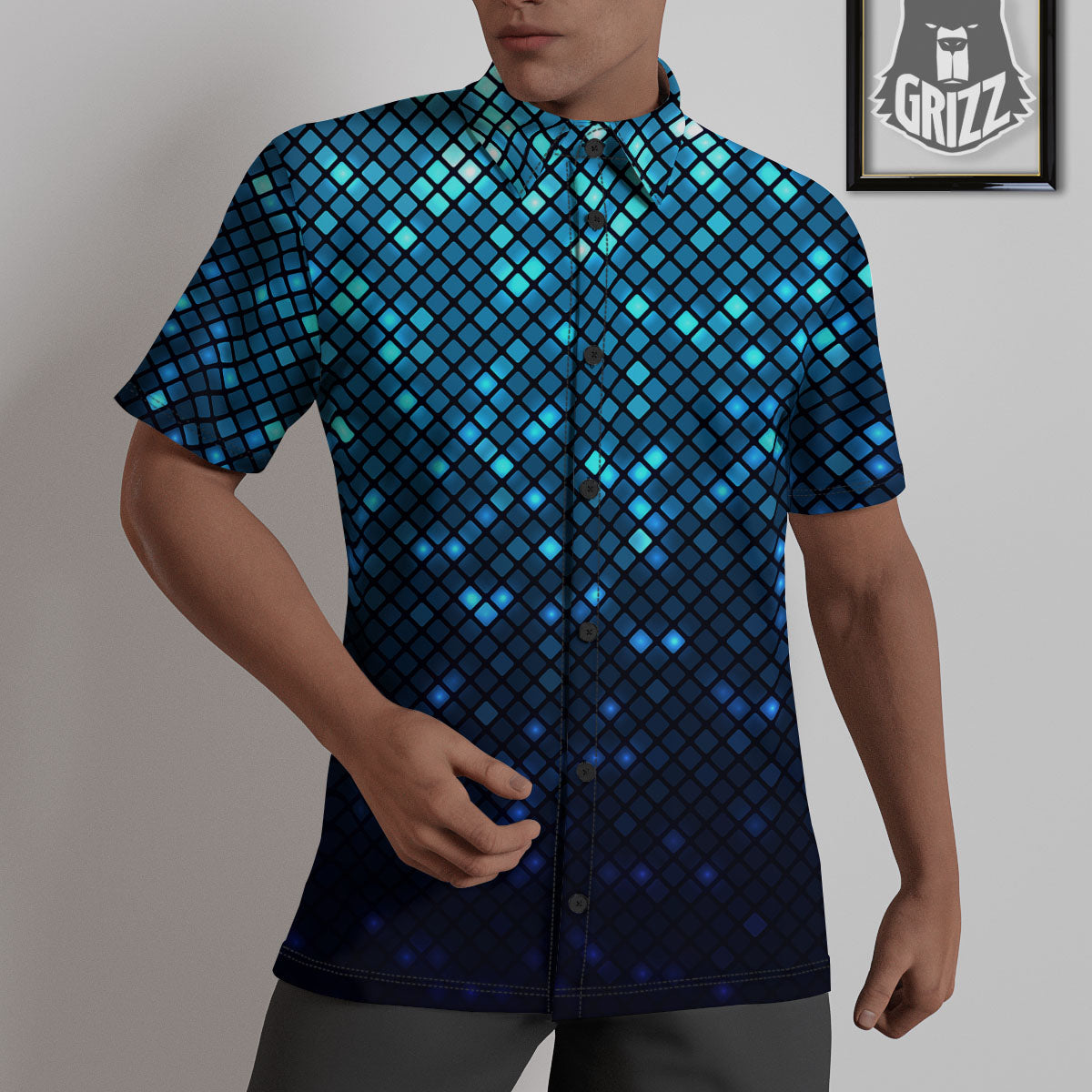Lights Blue Disco Print Pattern Untucked Shirts-grizzshop