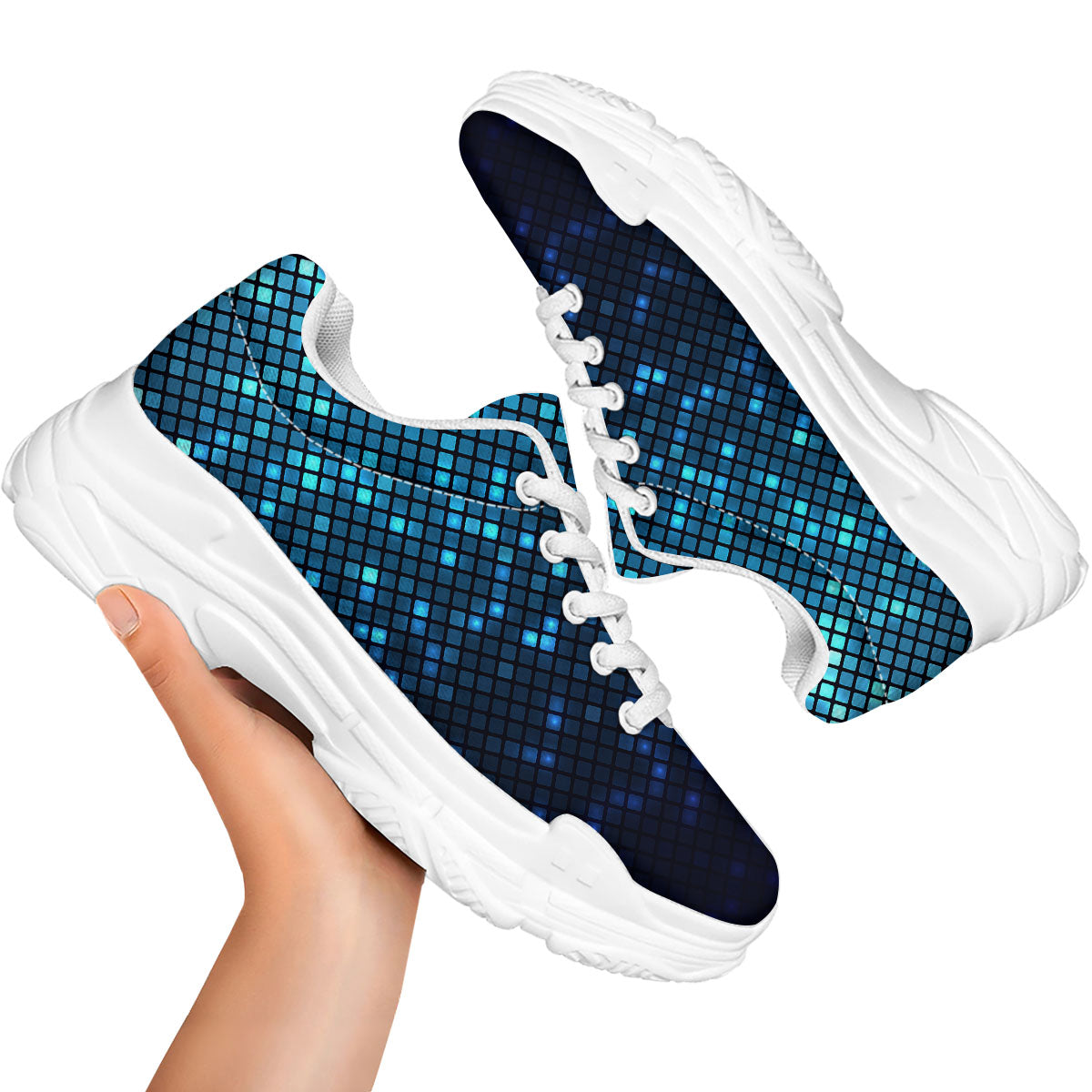 Lights Blue Disco Print Pattern White Chunky Shoes-grizzshop