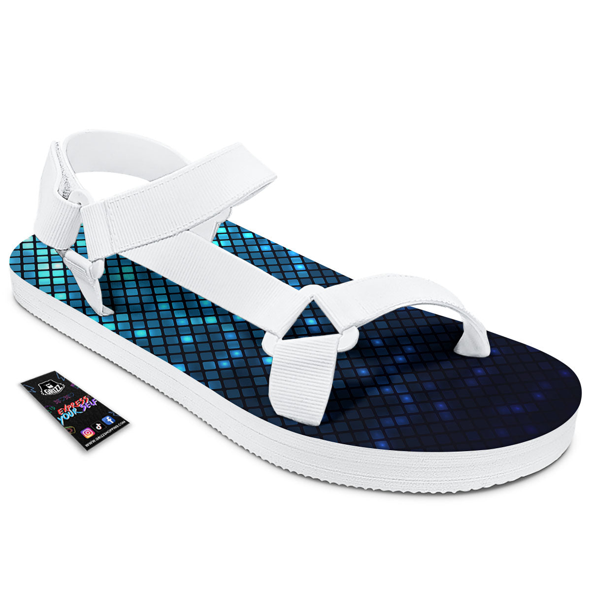 Lights Blue Disco Print Pattern White Open Toe Sandals-grizzshop