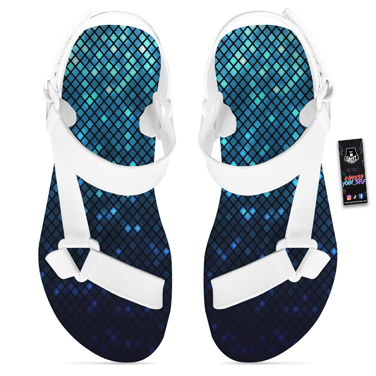 Lights Blue Disco Print Pattern White Open Toe Sandals-grizzshop