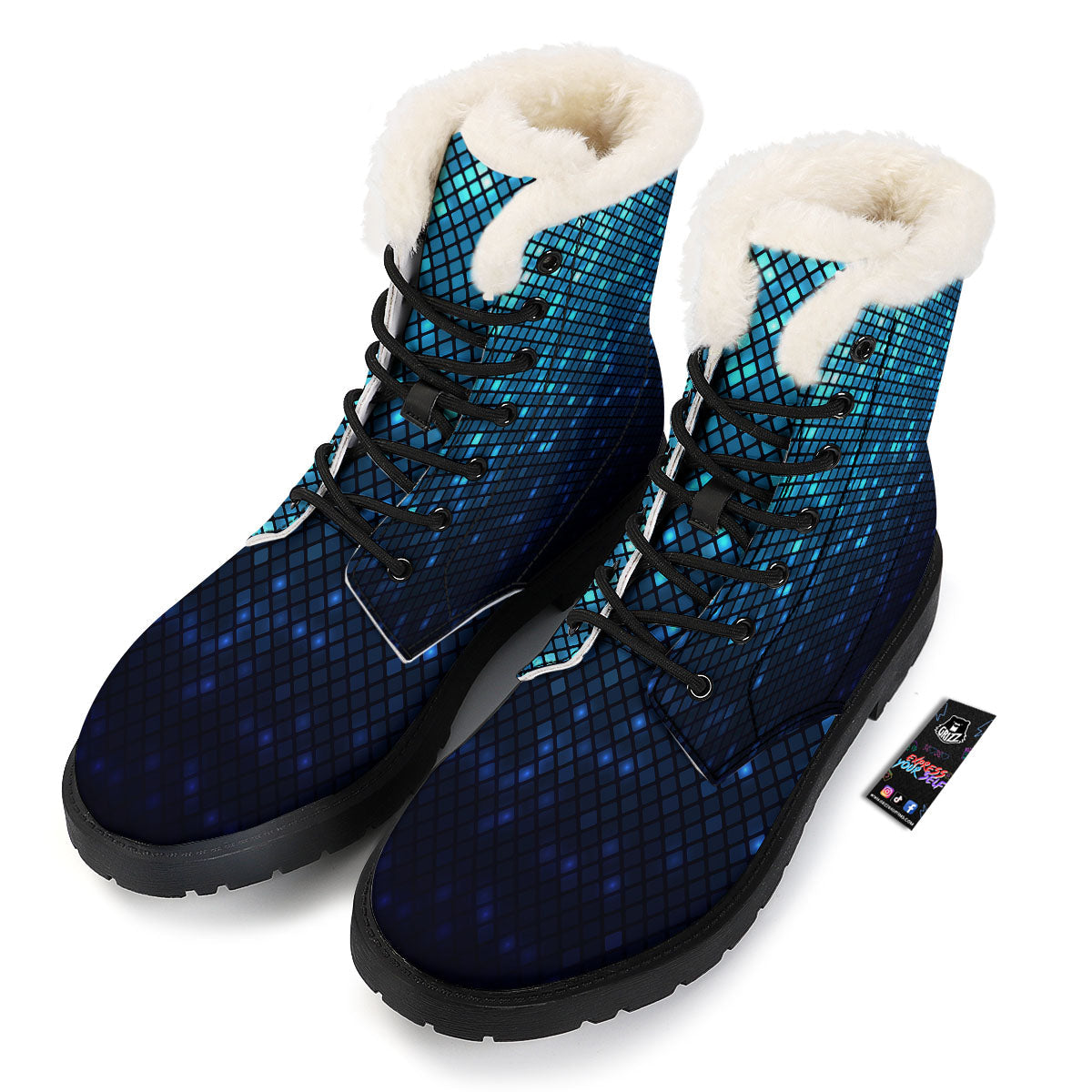 Lights Blue Disco Print Pattern Winter Boots-grizzshop