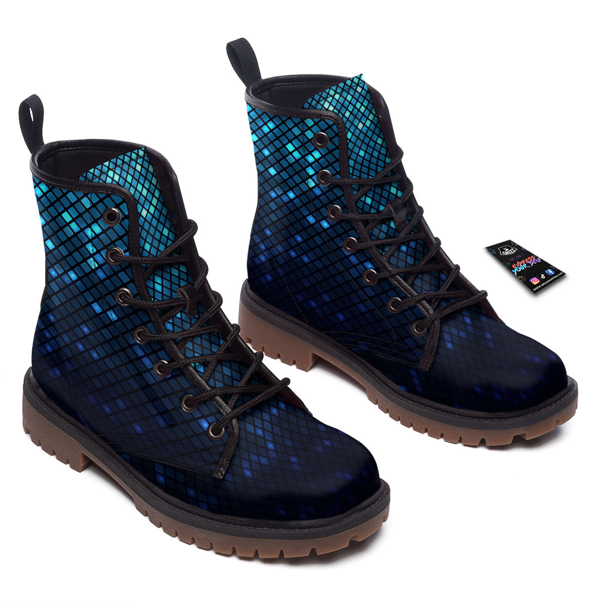 Lights Blue Disco Print Pattern Work Boots-grizzshop