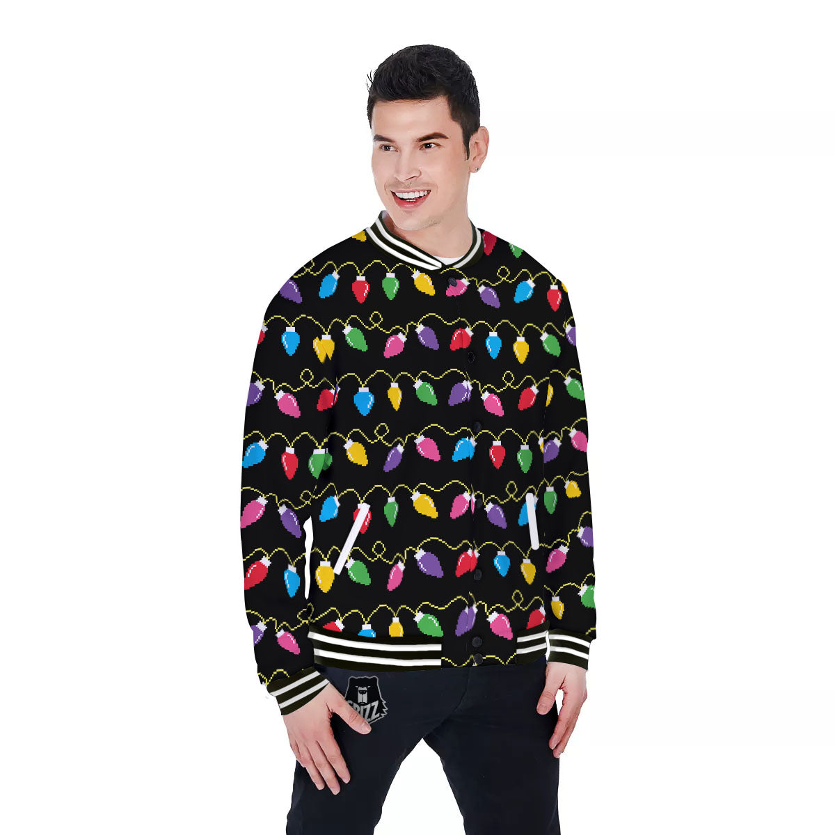 Lights Christmas Pixel Print Pattern Baseball Jacket-grizzshop