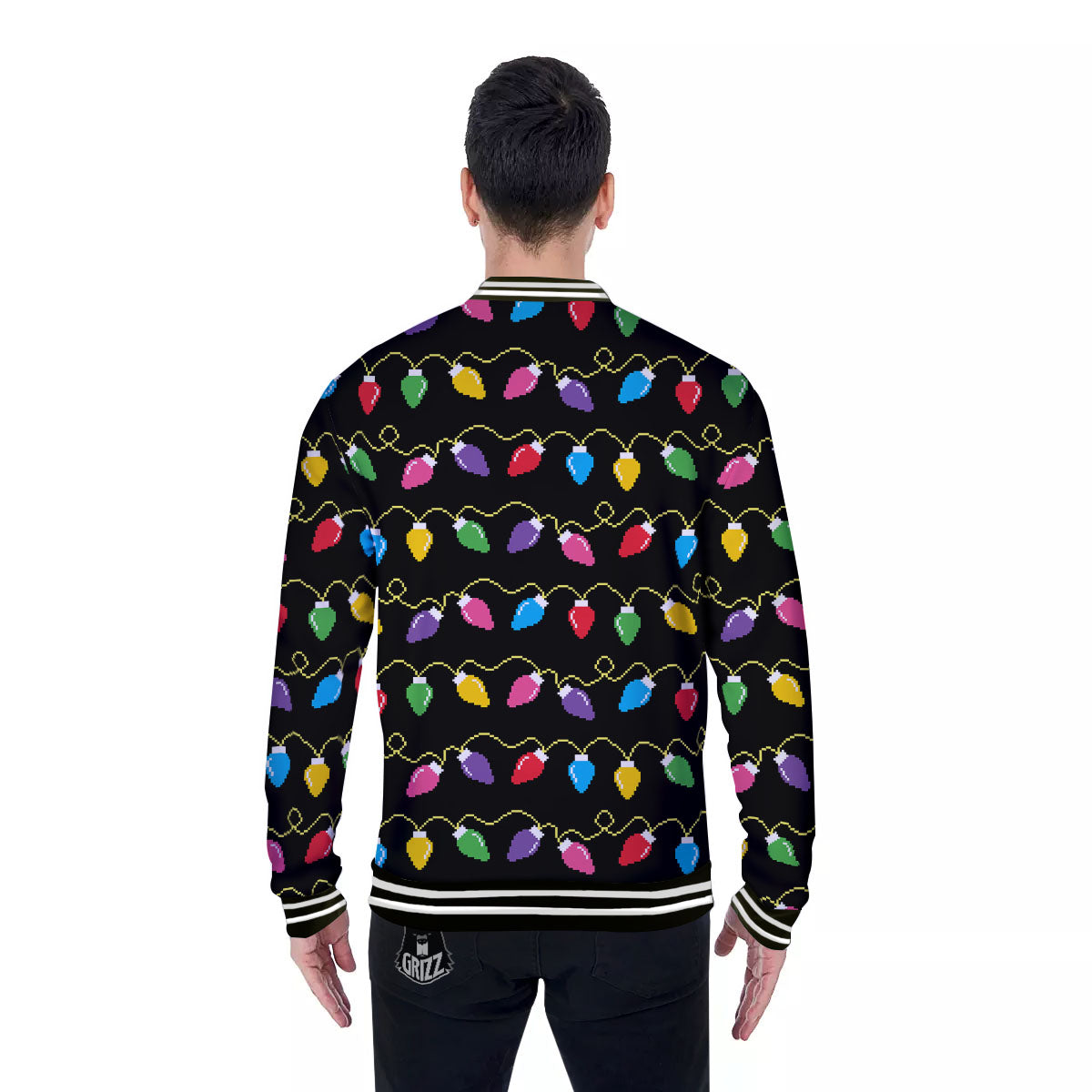 Lights Christmas Pixel Print Pattern Baseball Jacket-grizzshop