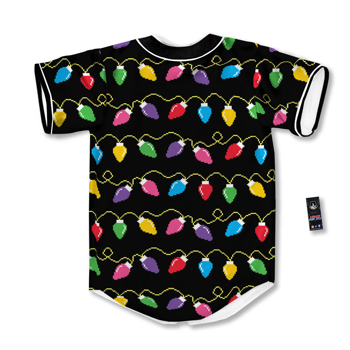 Lights Christmas Pixel Print Pattern Baseball Jersey-grizzshop