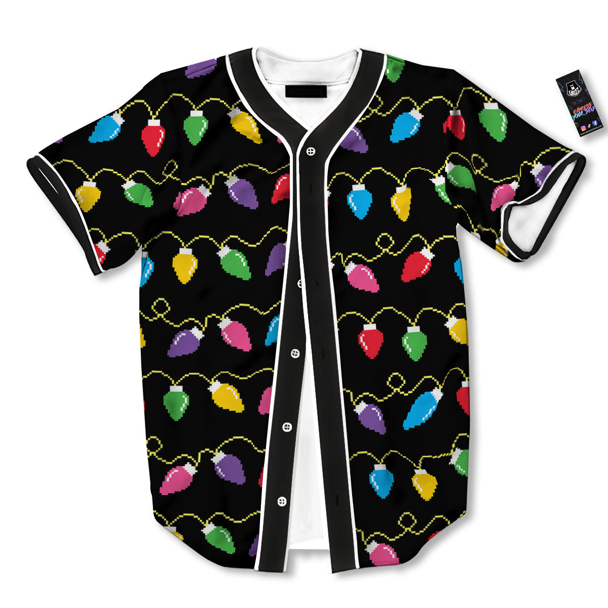 Lights Christmas Pixel Print Pattern Baseball Jersey-grizzshop