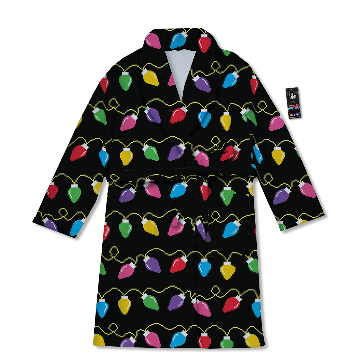 Lights Christmas Pixel Print Pattern Bathrobe-grizzshop