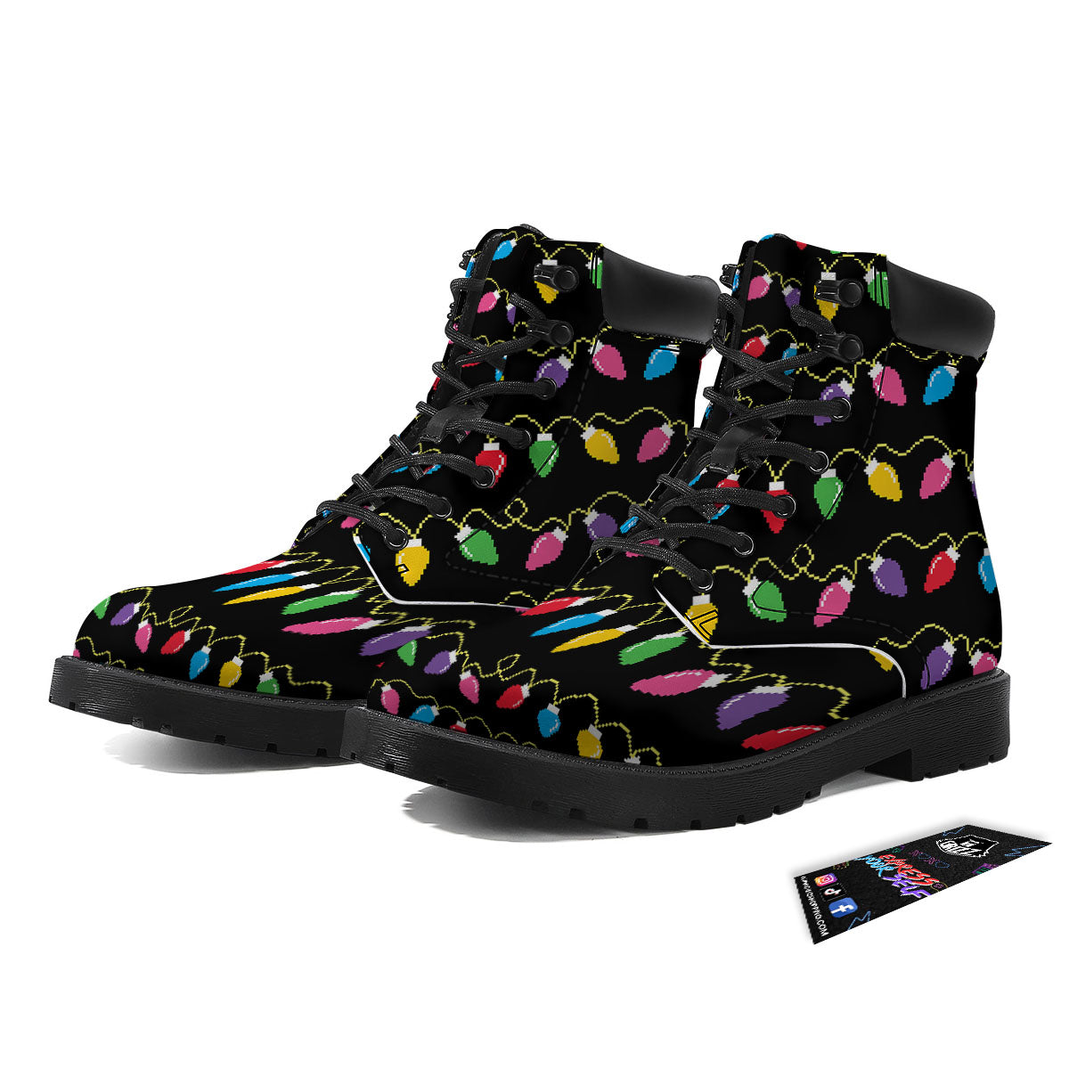 Lights Christmas Pixel Print Pattern Boots-grizzshop