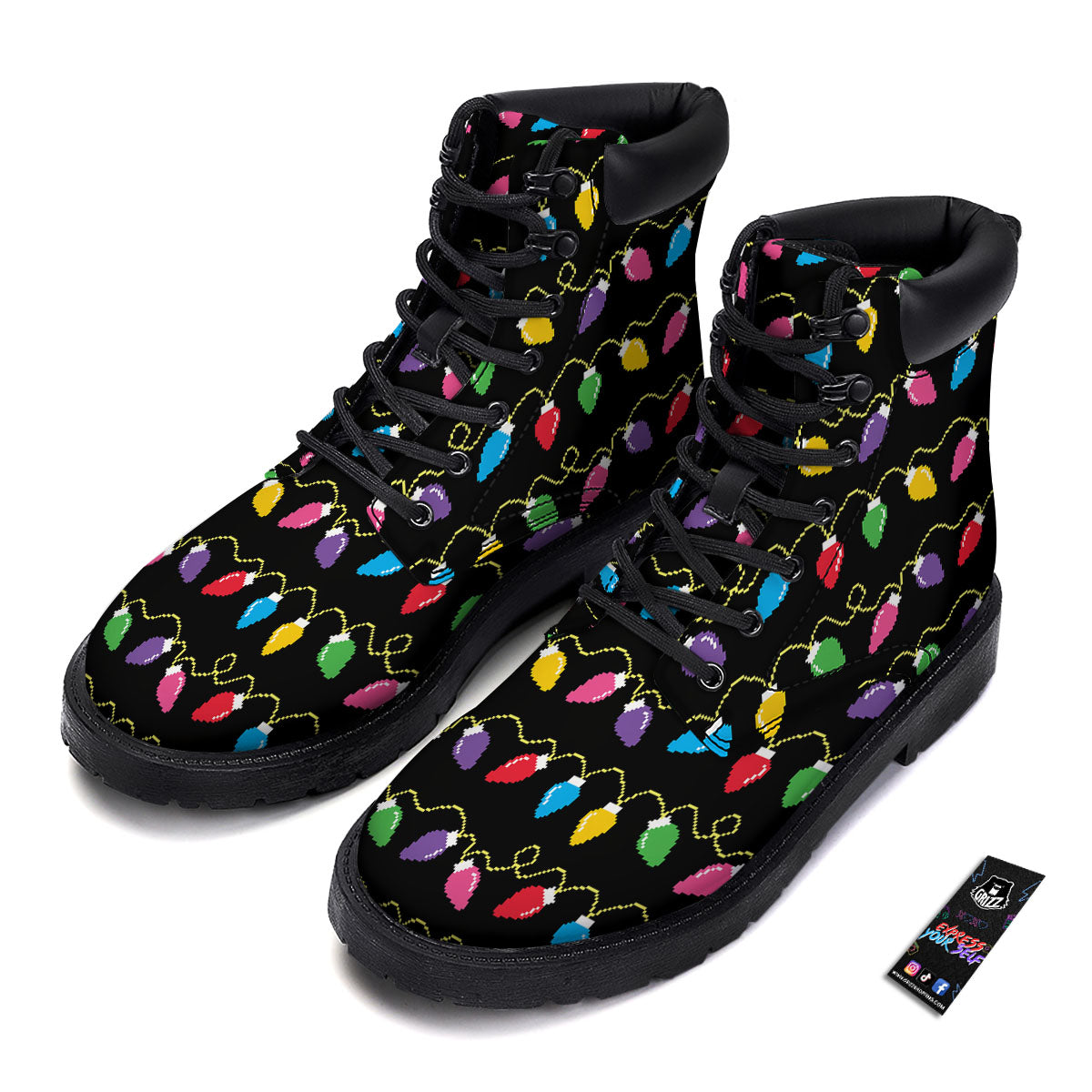 Lights Christmas Pixel Print Pattern Boots-grizzshop