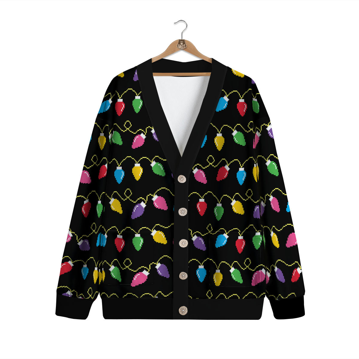 Lights Christmas Pixel Print Pattern Cardigan-grizzshop